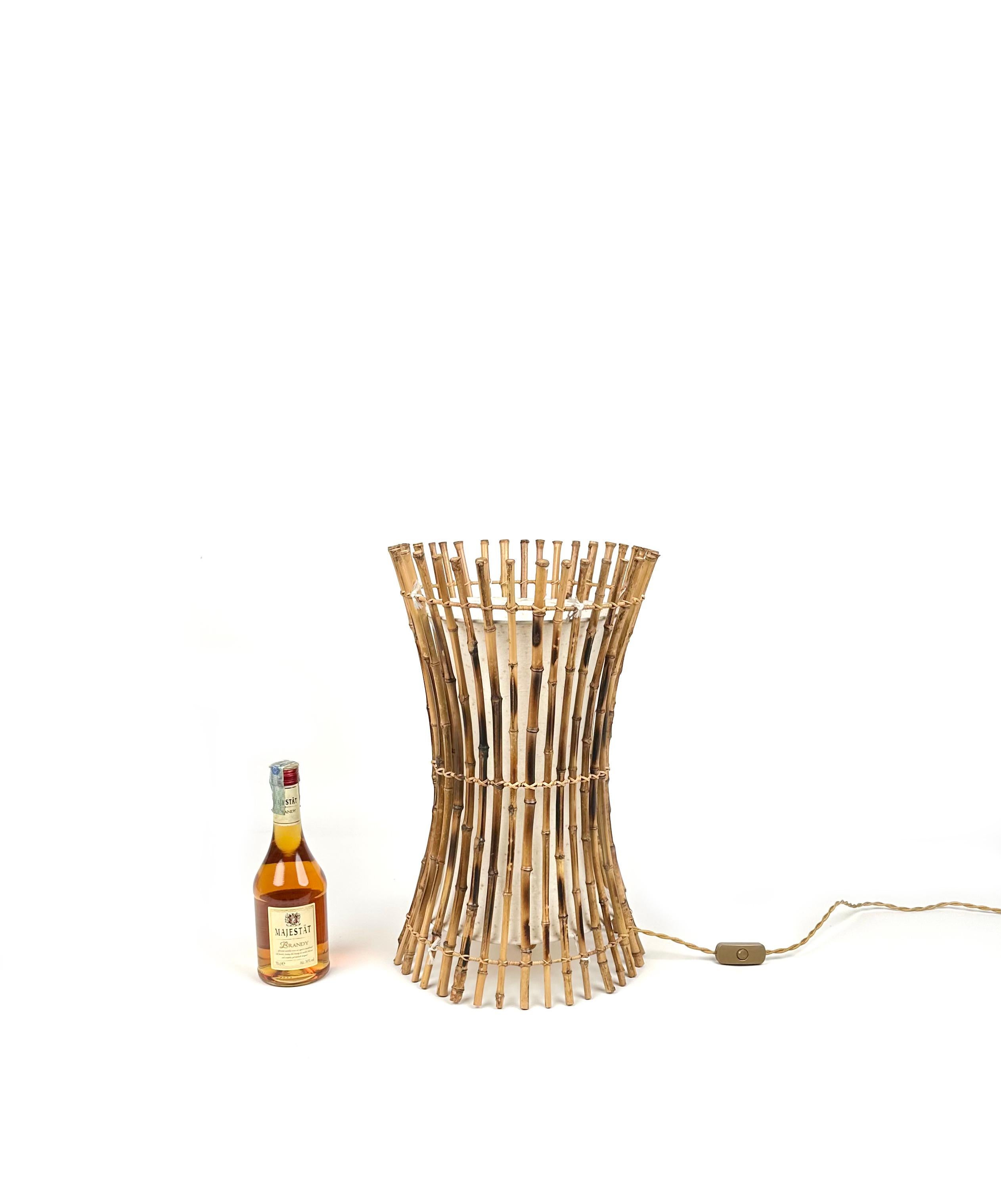 Bamboo, Rattan & Cotton Table or Floor Lamp Franco Albini Style, Italy, 1960s In Good Condition For Sale In Rome, IT