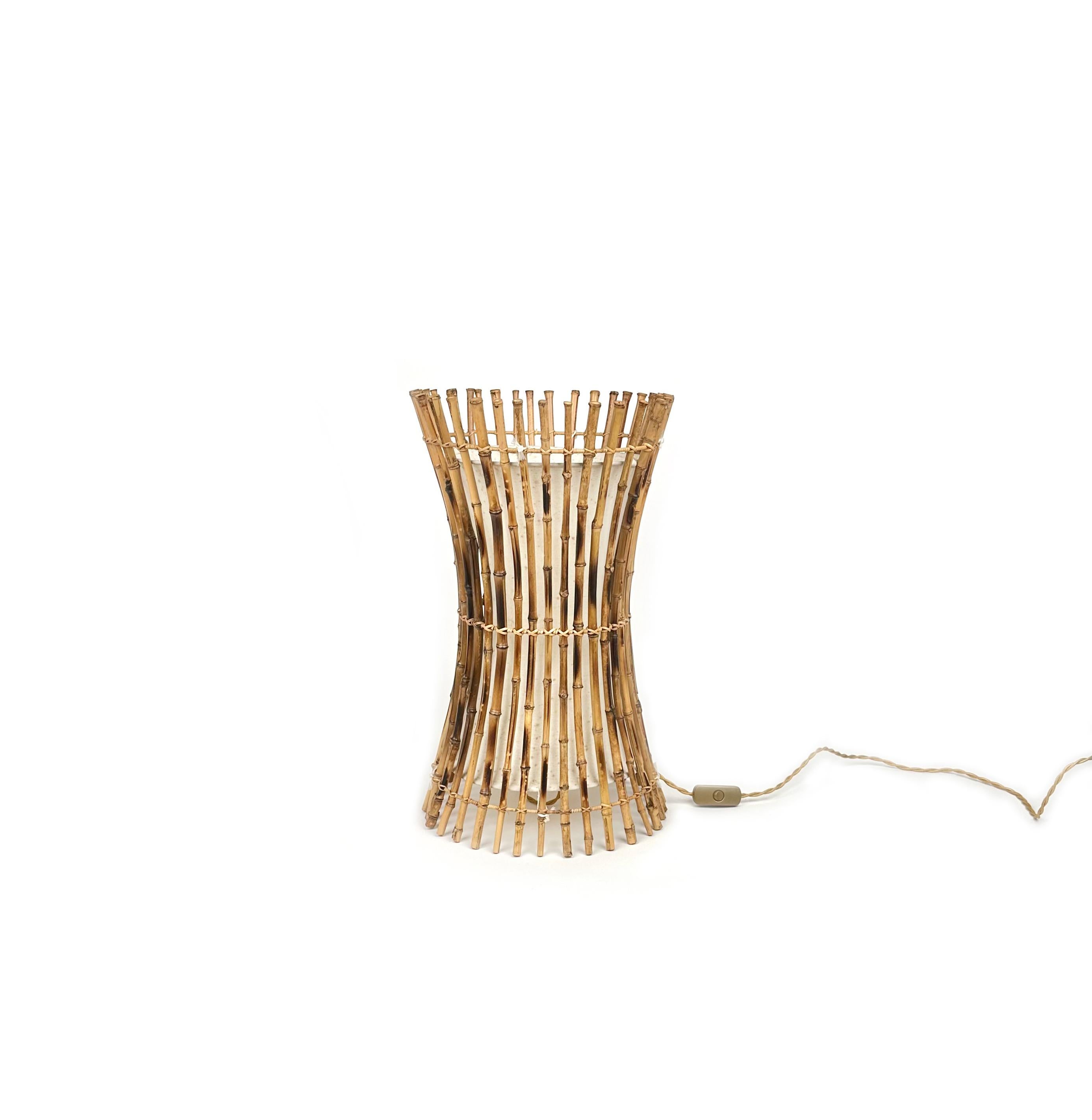 Bamboo, Rattan & Cotton Table or Floor Lamp Franco Albini Style, Italy, 1960s For Sale 2