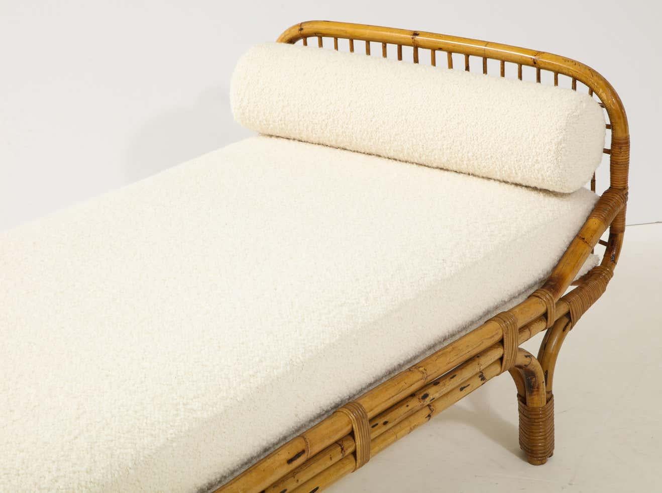 Bouclé Bamboo Rattan Daybed Style of Franco Albini and Franca Helg, Italy, 1950s
