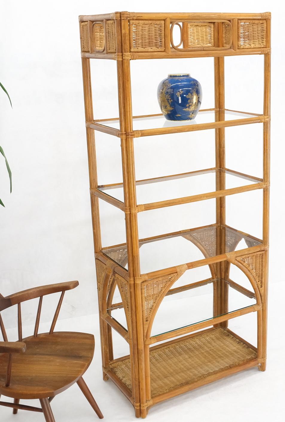 Mid-Century Modern Bamboo Rattan Decorative Shelf Etagere For Sale