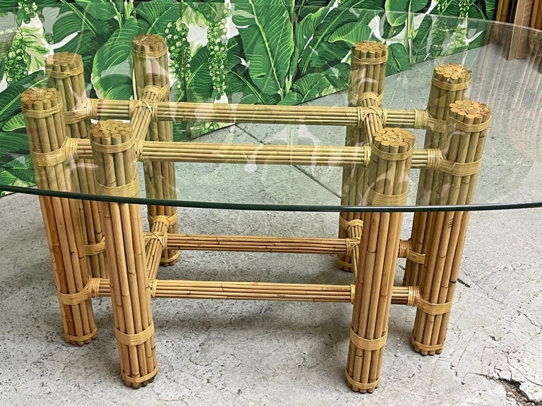 Organic Modern Bamboo Rattan Dining Table in the Manner of McGuire For Sale