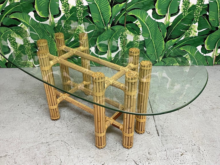 Bamboo Rattan Dining Table in the Manner of McGuire In Good Condition For Sale In Jacksonville, FL
