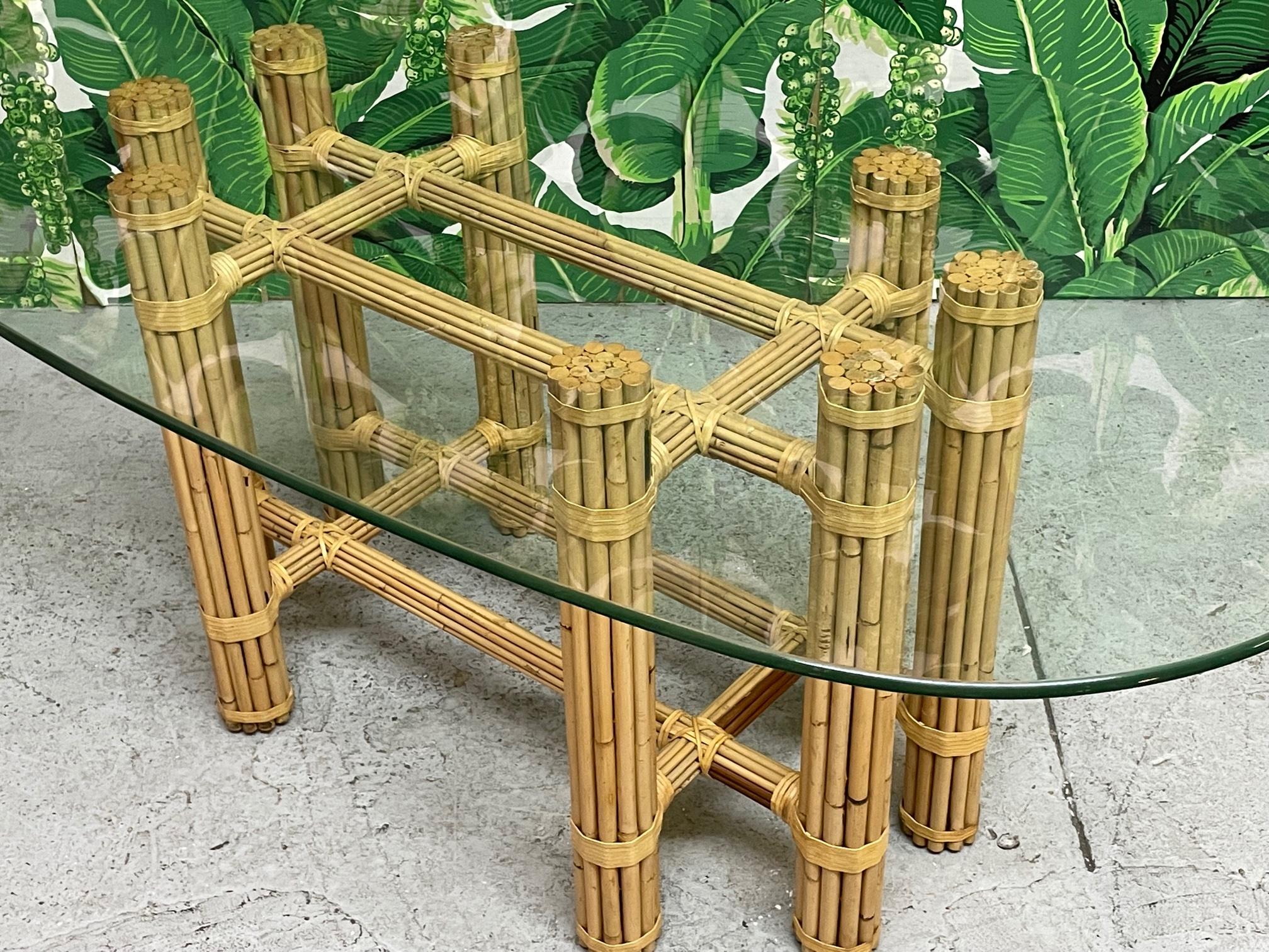 Late 20th Century Bamboo Rattan Dining Table in the Manner of McGuire For Sale