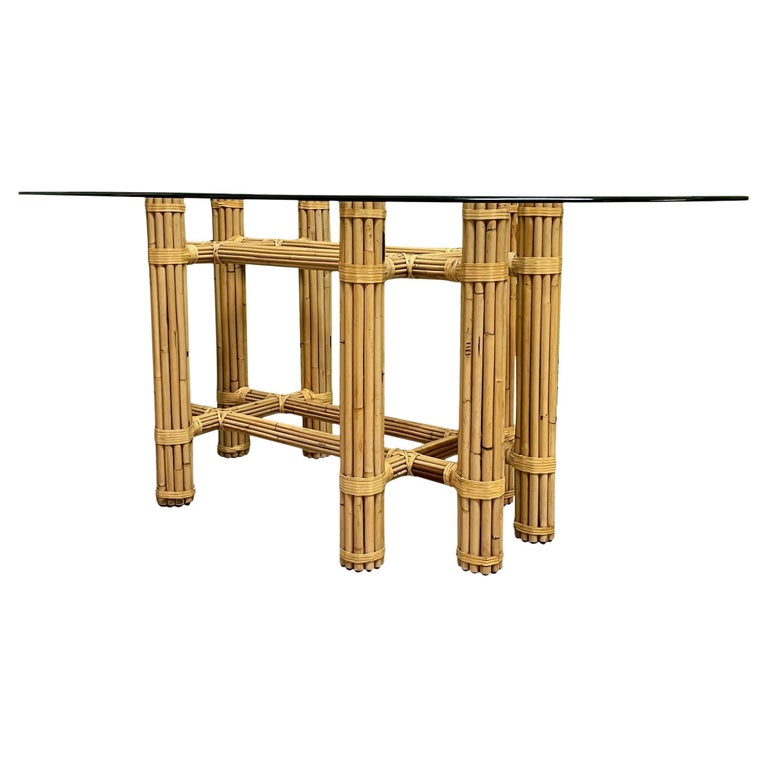 Bamboo Rattan Dining Table in the Manner of McGuire For Sale