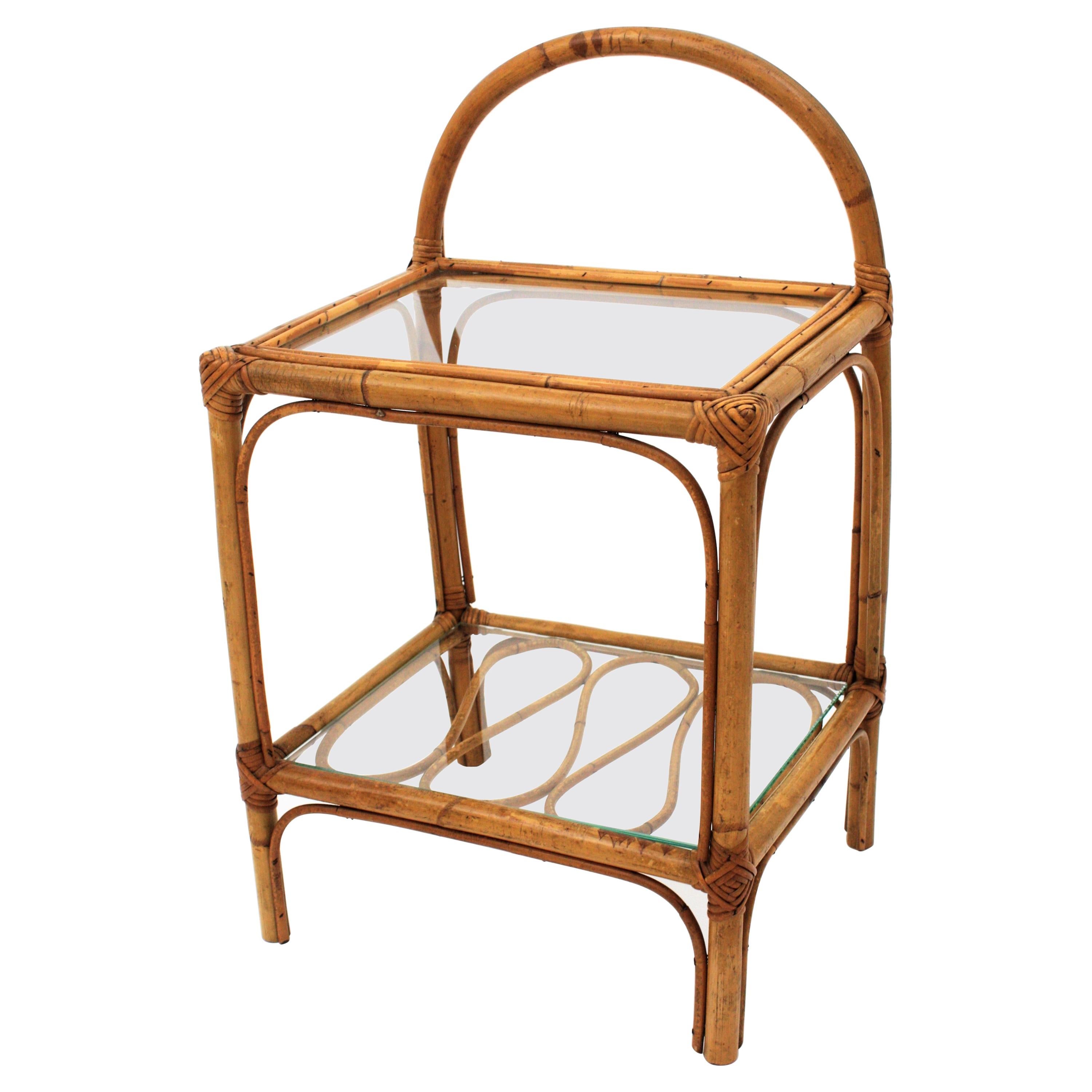 Bamboo Rattan End Side Table or Nightstand