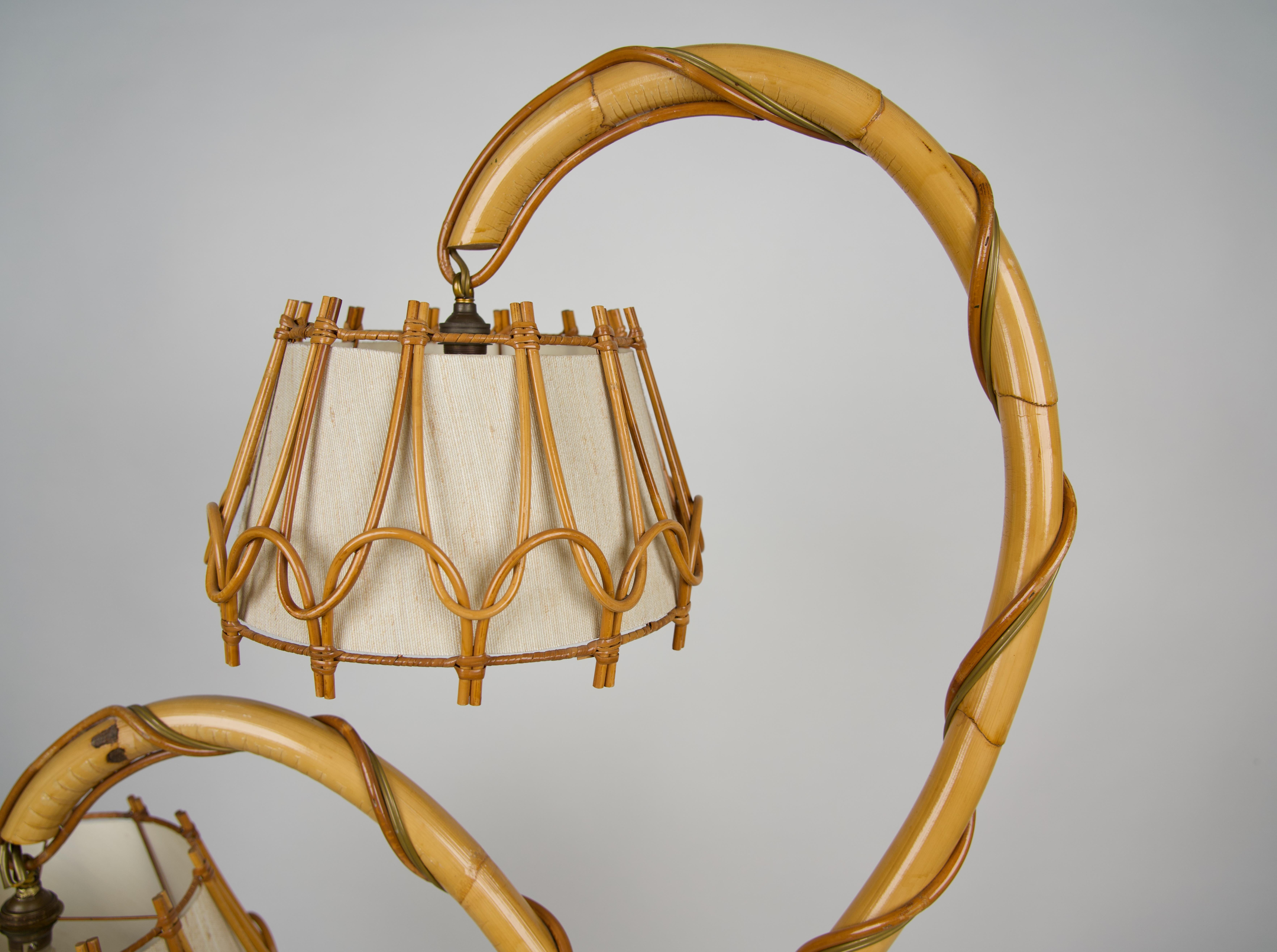 Bamboo & Rattan Floor Lamp Louis Sognot Style, France, 1960s 2