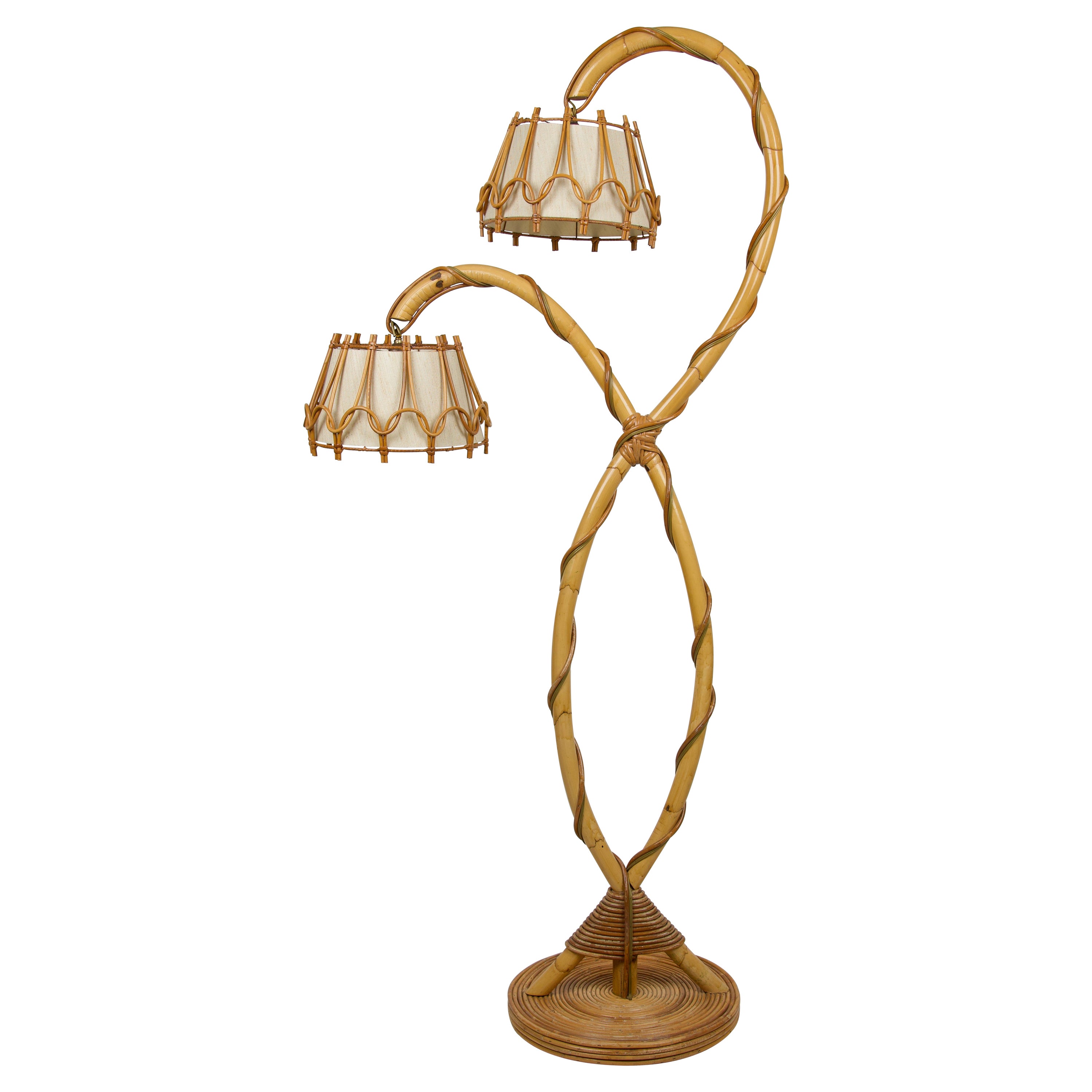 Bamboo 
Rattan Floor Lamp Louis Sognot Style, France, 1960s