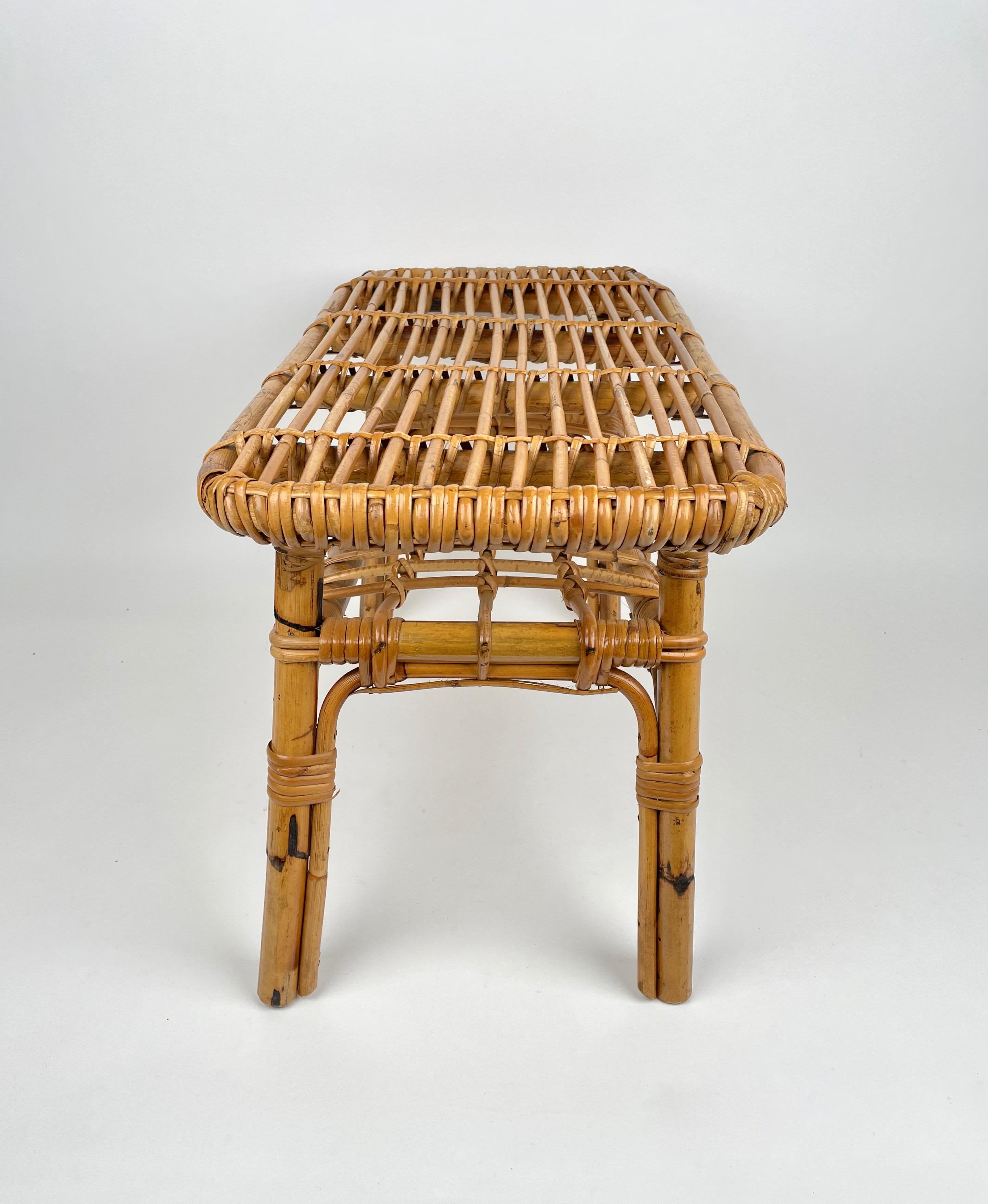 Bamboo & Rattan French Riviera Coffee Table with Magazine Rack, Italy, 1960s For Sale 4