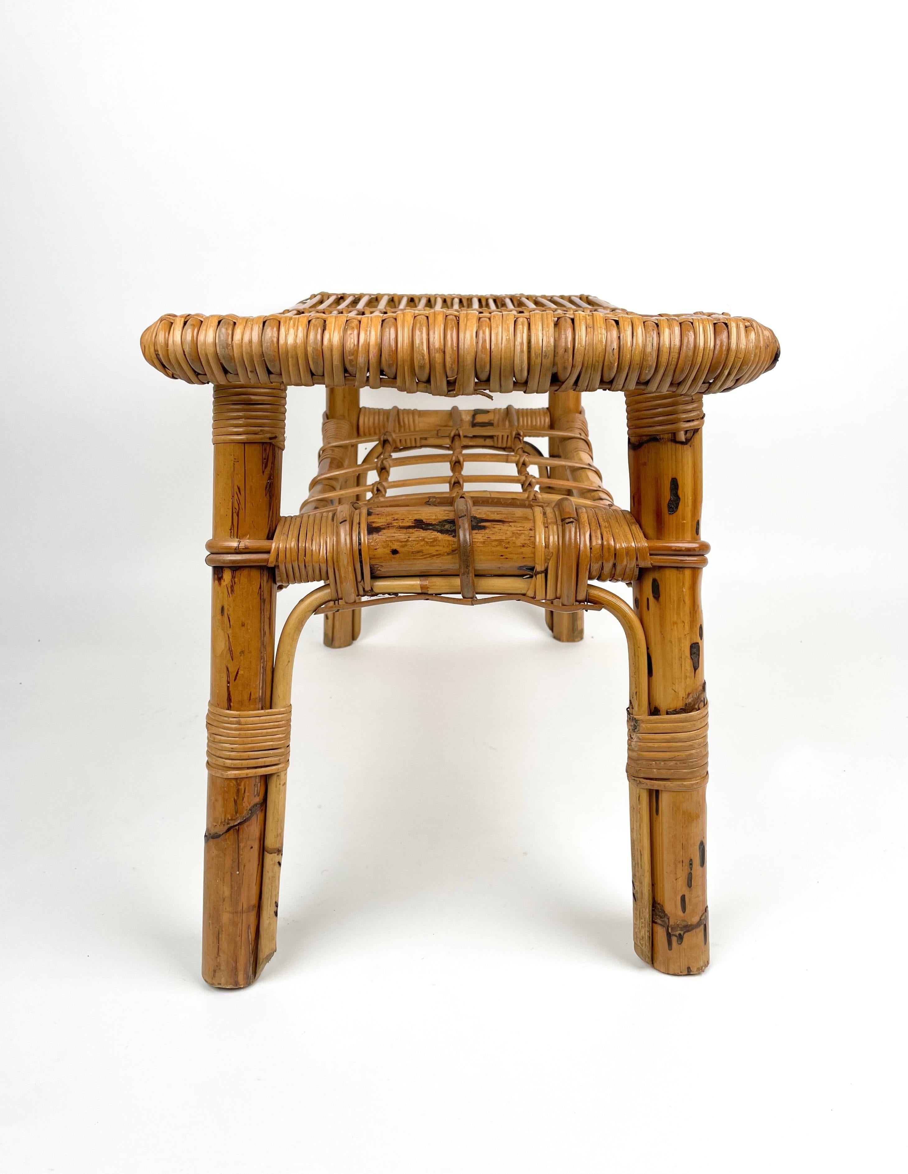 Bamboo &  Rattan French Riviera Coffee Table with Magazine Rack, Italy 1960s 4