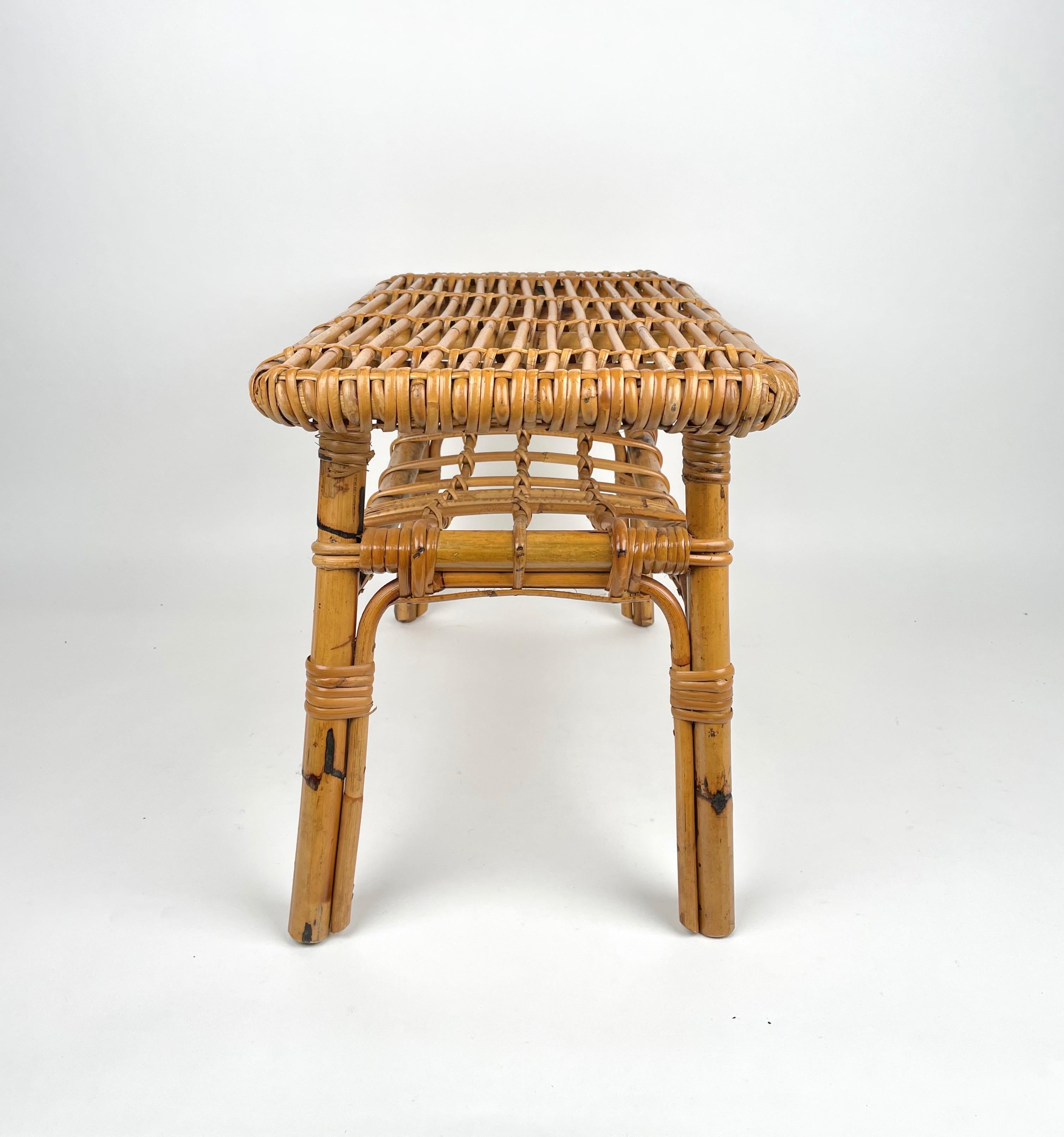 Bamboo & Rattan French Riviera Coffee Table with Magazine Rack, Italy, 1960s For Sale 5