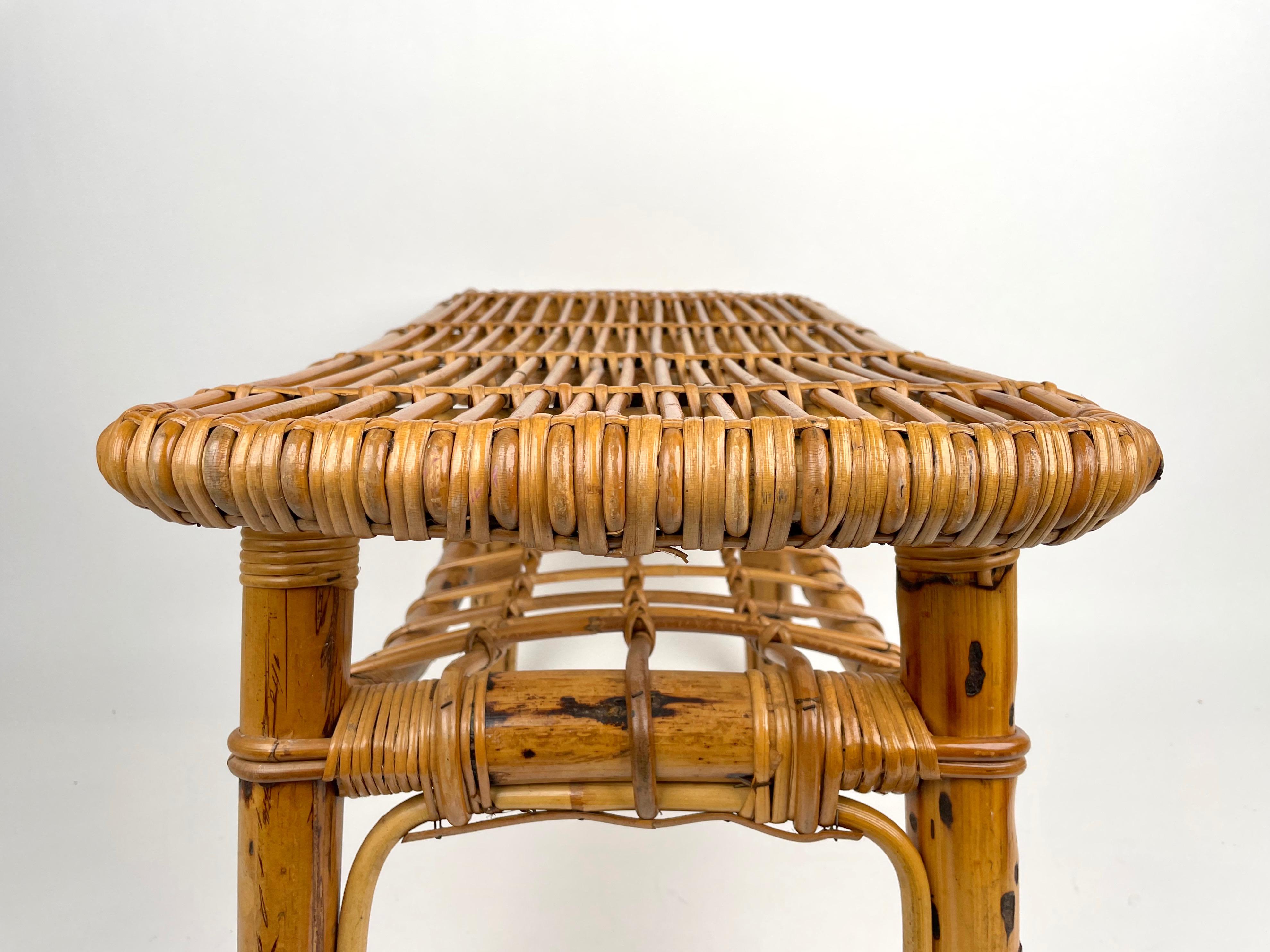 Bamboo &  Rattan French Riviera Coffee Table with Magazine Rack, Italy 1960s 5