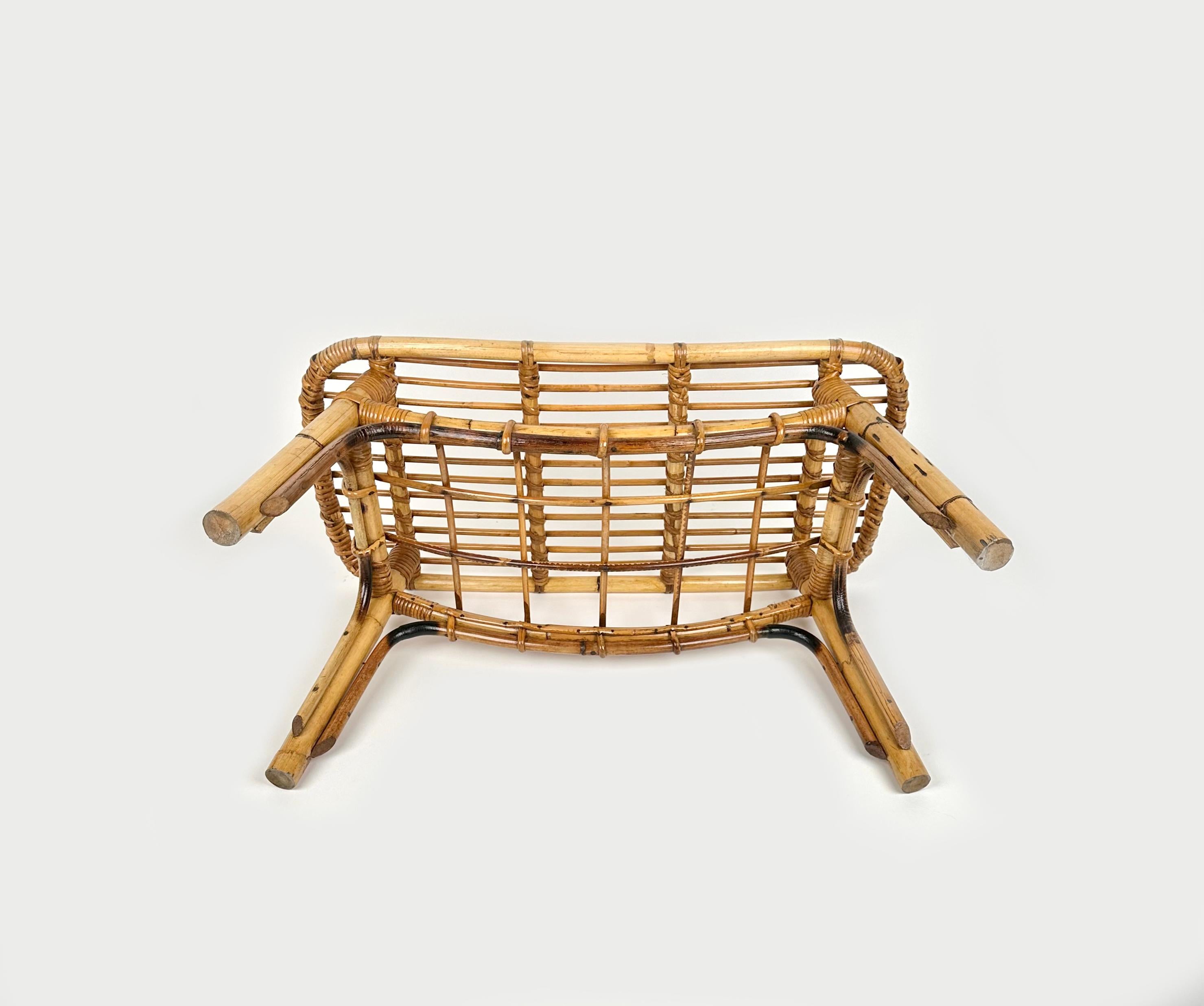 Bamboo & Rattan French Riviera Coffee Table with Magazine Rack, Italy 1960s For Sale 7