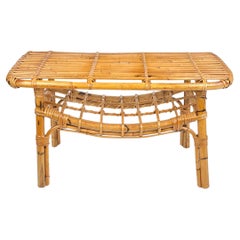 Bamboo & Rattan French Riviera Coffee Table with Magazine Rack, Italy, 1960s