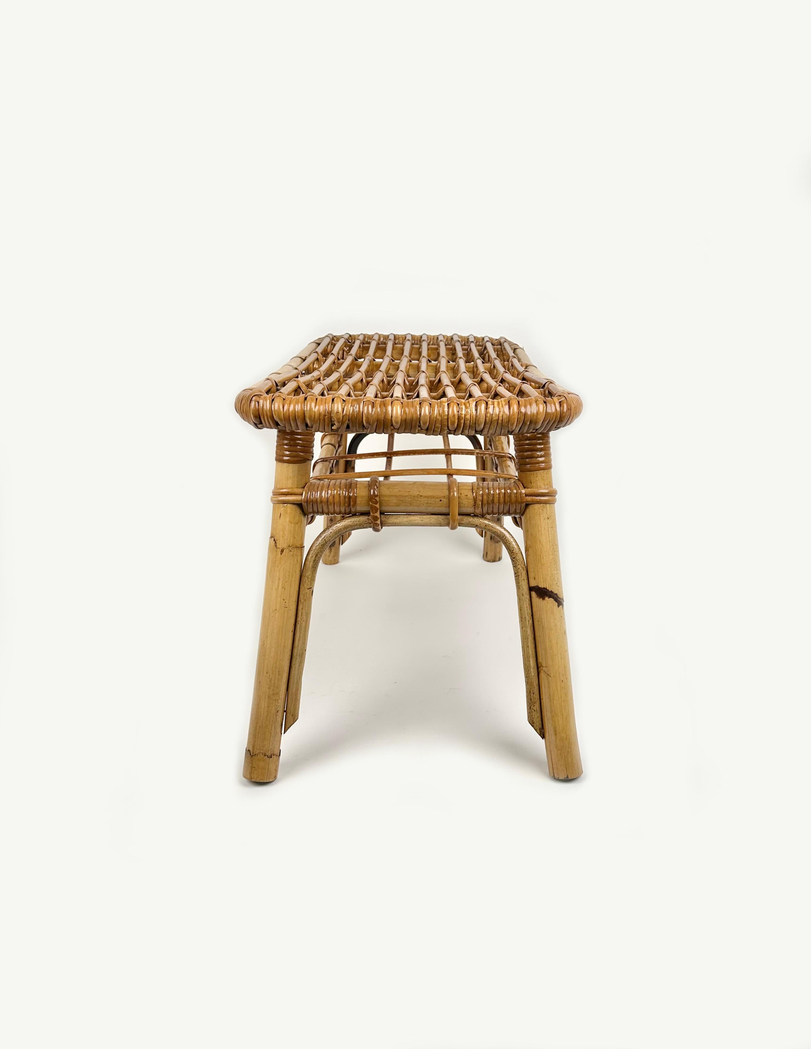Bamboo & Rattan French Riviera Coffee Table with Magazine Rack, Italy 1960s For Sale 3