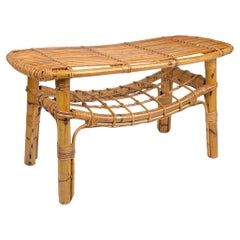 Bamboo &  Rattan French Riviera Coffee Table with Magazine Rack, Italy 1960s