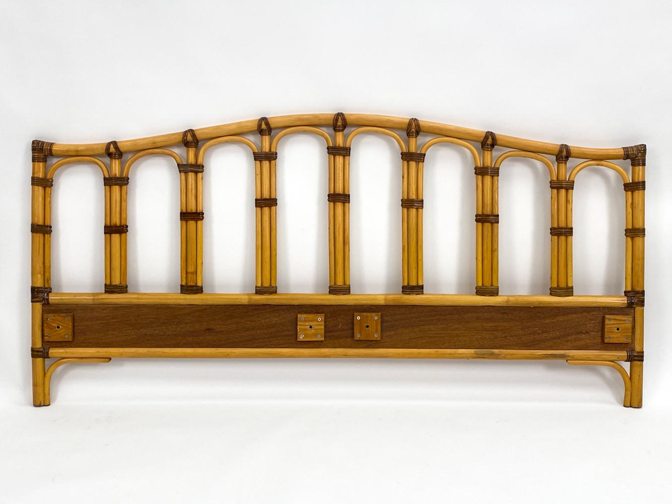 20th Century Bamboo Rattan Full Headboard & Footboard by Dux of Sweden For Sale