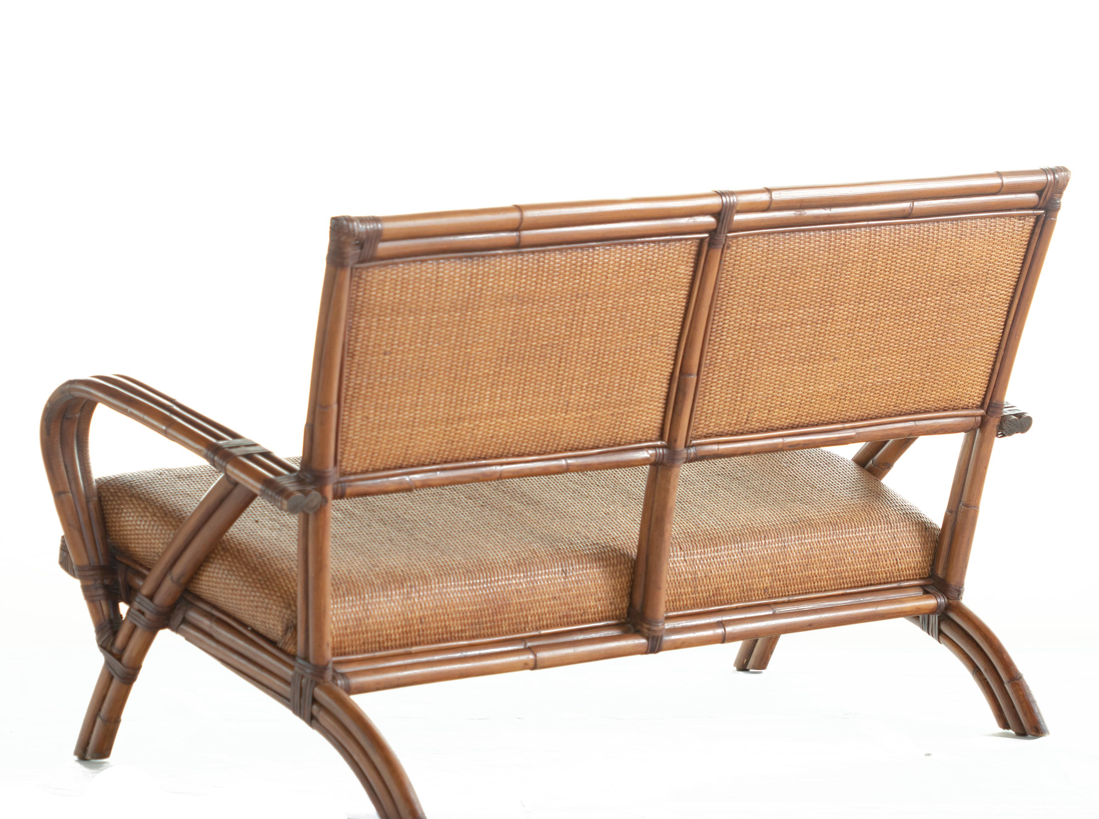 Chinese Bamboo Rattan Handmade Ramon Castellano Painted Wicker Seat Sofa Kalma Furniture For Sale