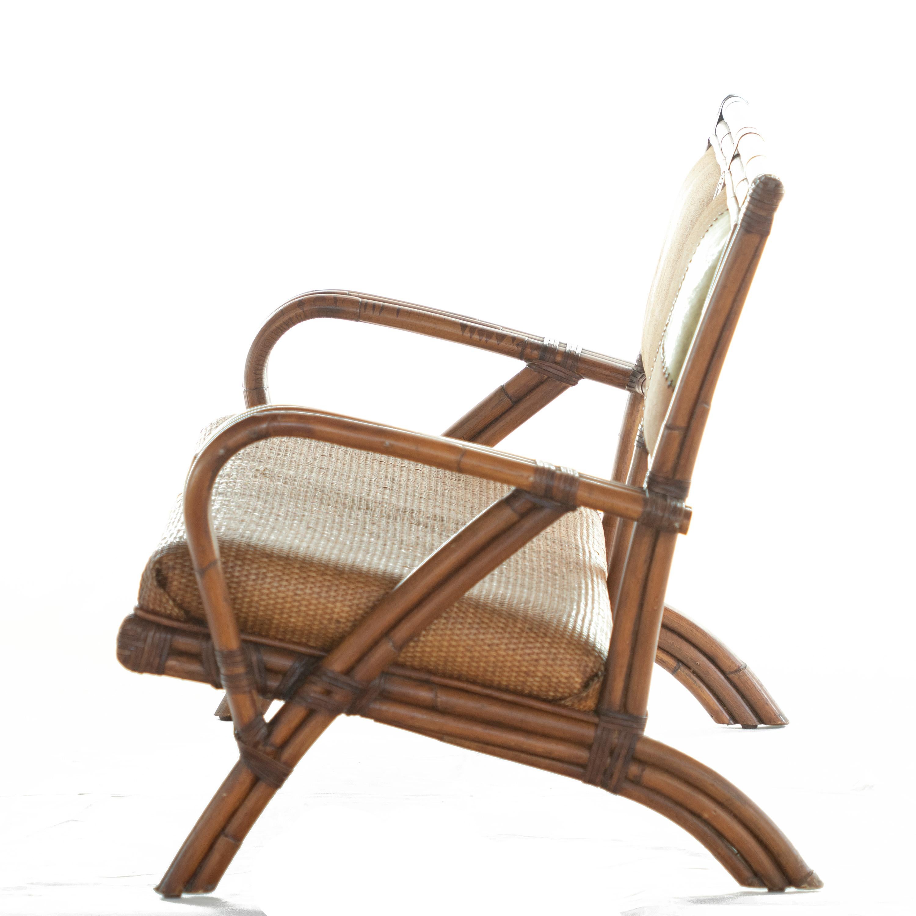 Hand-Carved Bamboo Rattan Handmade Ramon Castellano Painted Wicker Seat Sofa Kalma Furniture For Sale