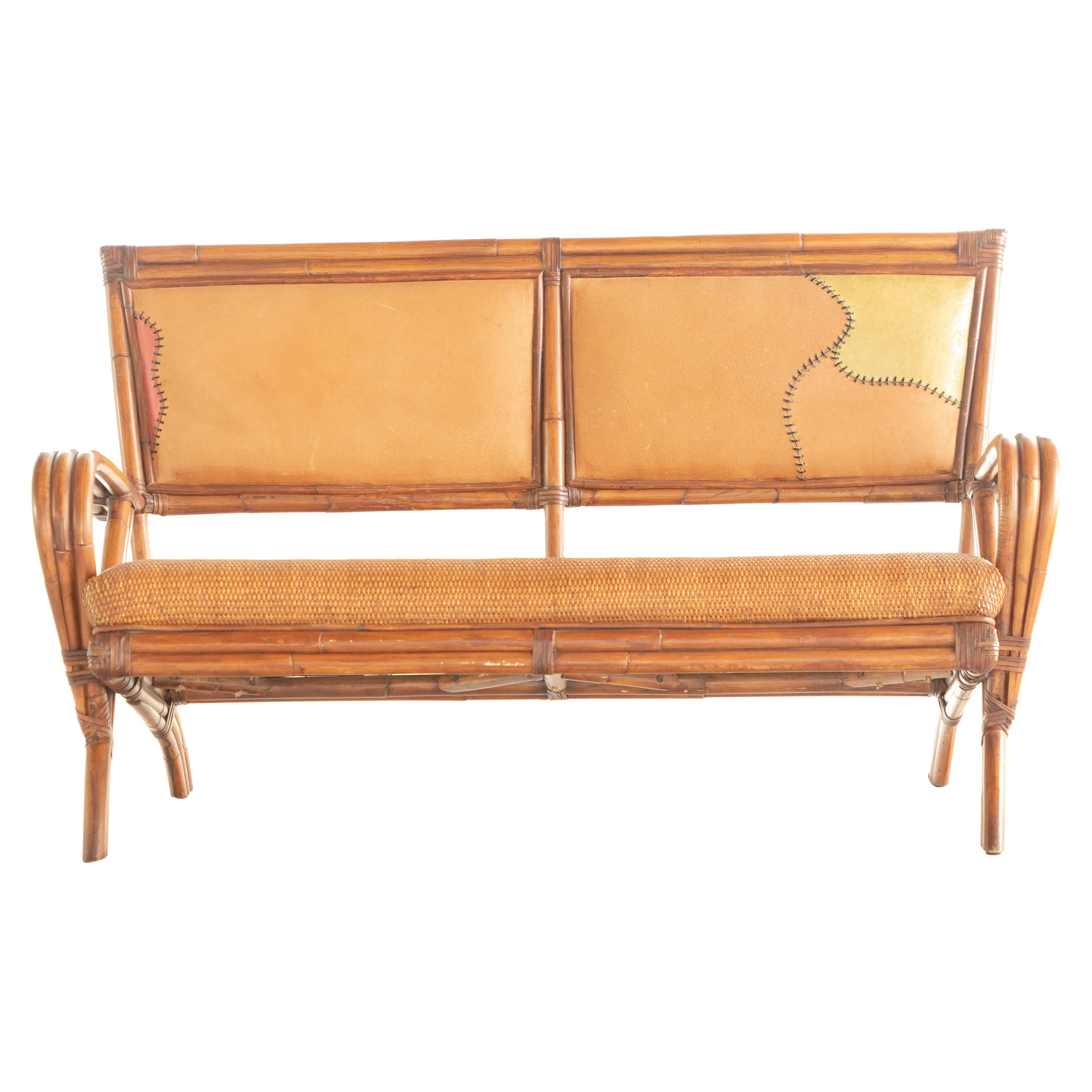 Bamboo Rattan Handmade Ramon Castellano Painted Wicker Seat Sofa Kalma Furniture For Sale