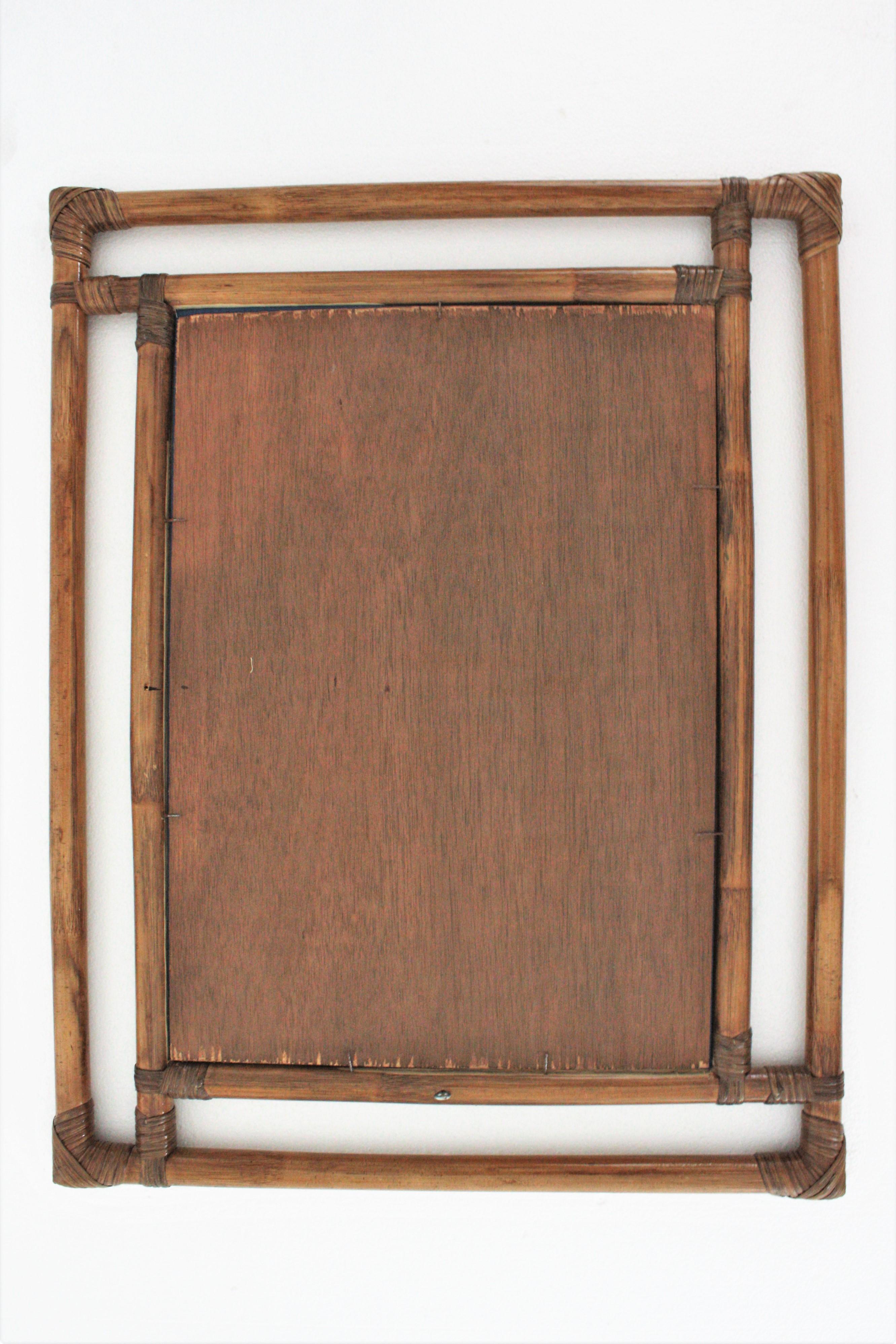 Bamboo Rattan Large Rectangular Mirror with Geometric Frame, 1960s  For Sale 4
