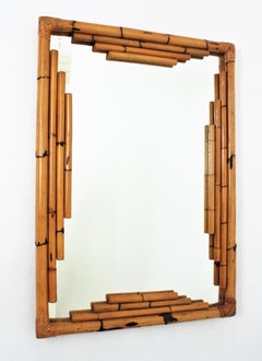 Bamboo Rattan Large Rectangular Wall Mirror
