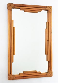 Bamboo Rattan Large Rectangular Wall Mirror