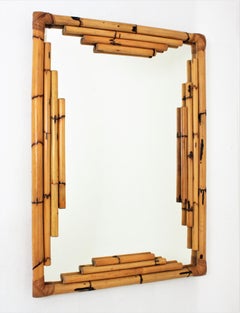 Bamboo Rattan Large Rectangular Wall Mirror