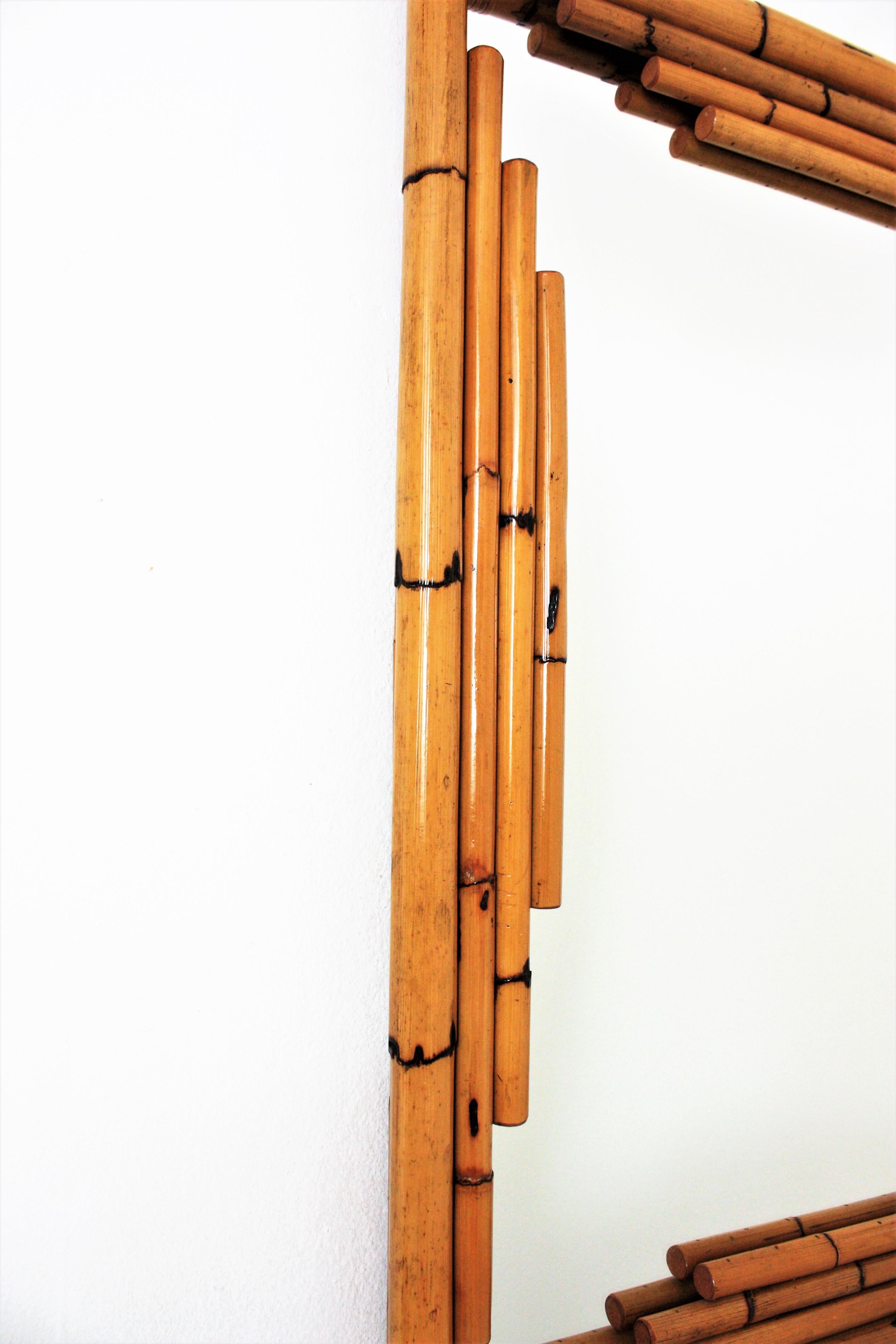Spanish Bamboo Rattan Large Rectangular Wall Mirror