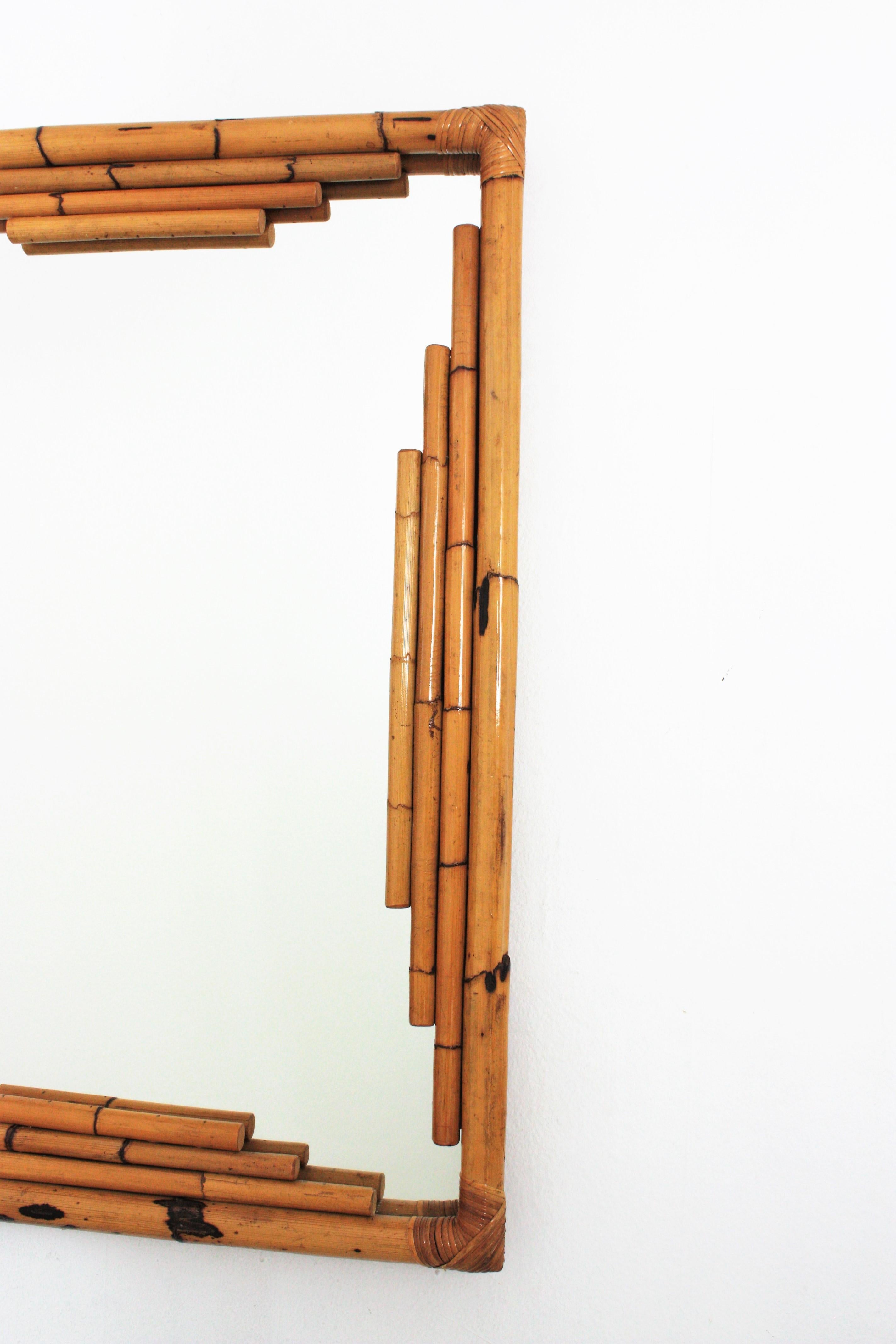 Bamboo Rattan Large Rectangular Wall Mirror In Good Condition In Barcelona, ES