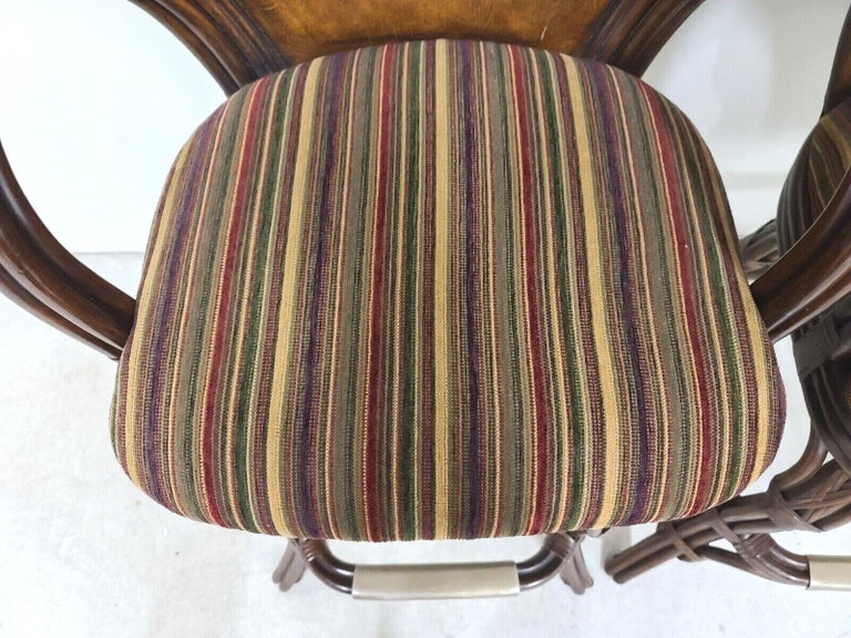 Bamboo Rattan Leather Swivel Barstools by Hooker In Good Condition For Sale In Lake Worth, FL