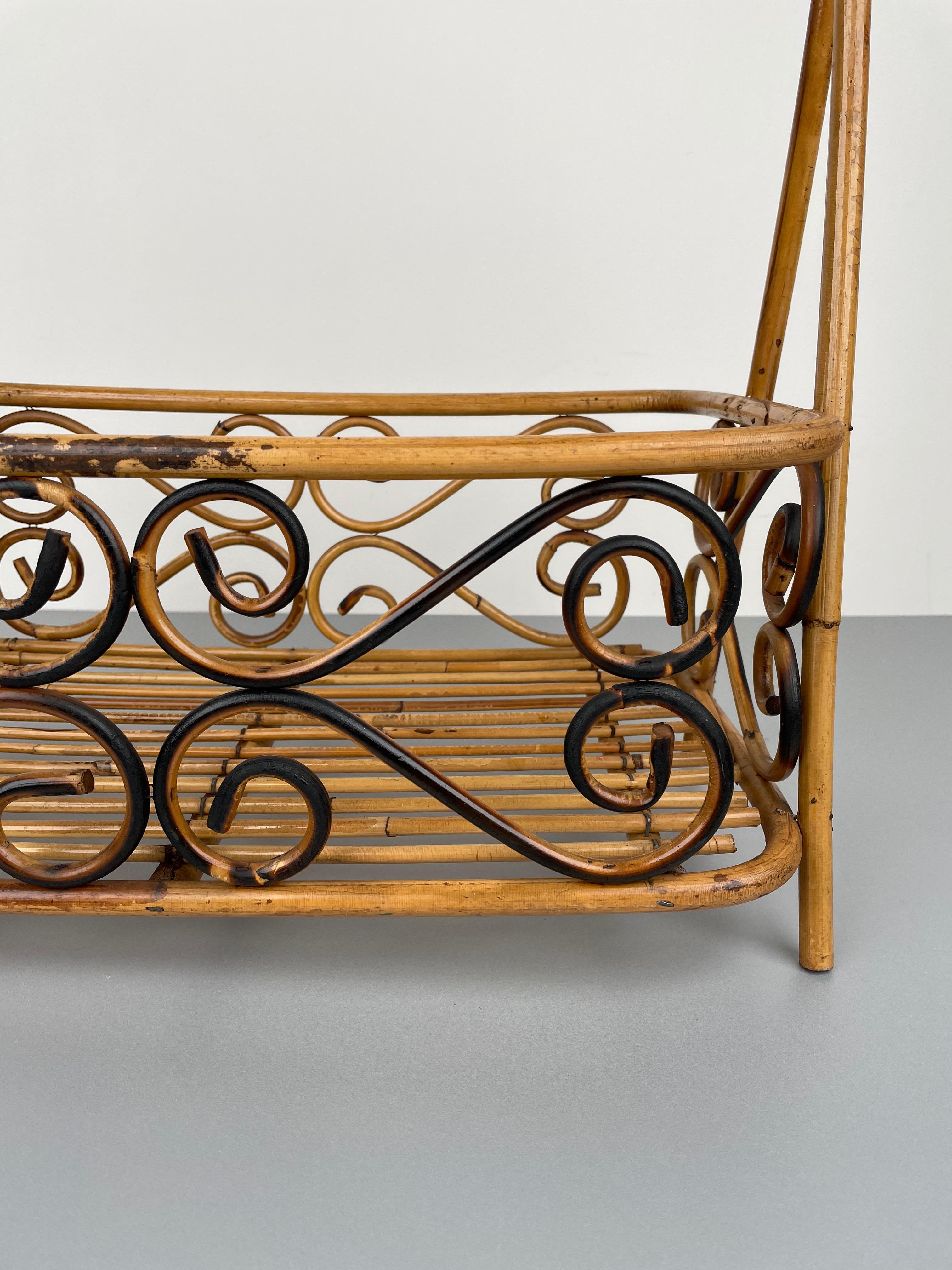 Bamboo & Rattan Magazine Rack Holder, Italy, 1960s For Sale 7