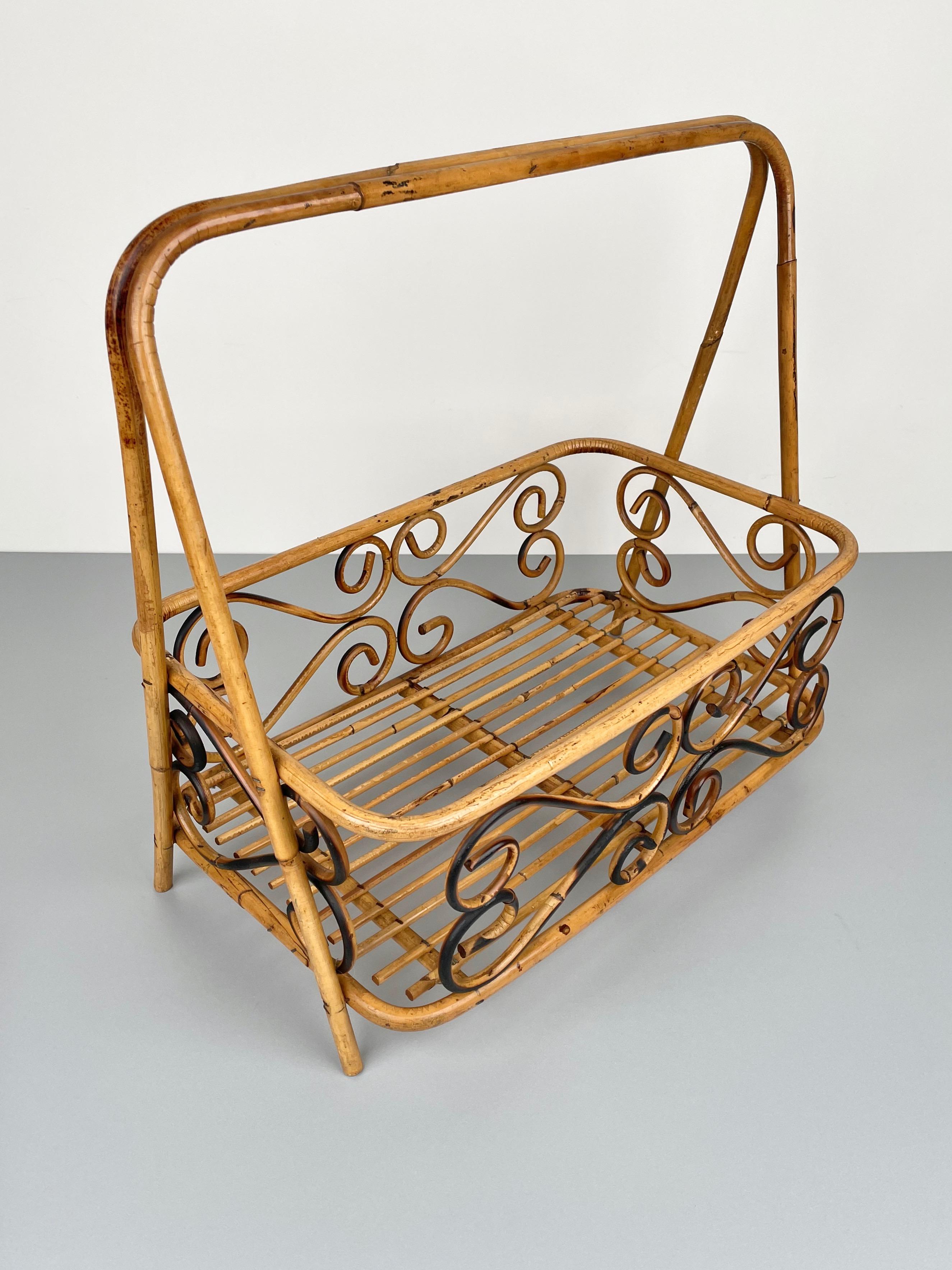 Bamboo & Rattan Magazine Rack Holder, Italy, 1960s For Sale 9