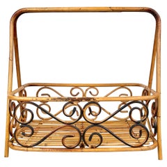 Bamboo & Rattan Magazine Rack Holder, Italy, 1960s