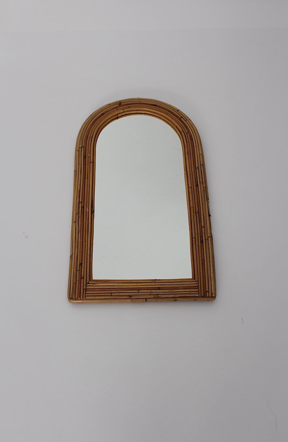 20th Century Bamboo Rattan Mid Century Modern Vintage Wall Mirror 1970s France For Sale