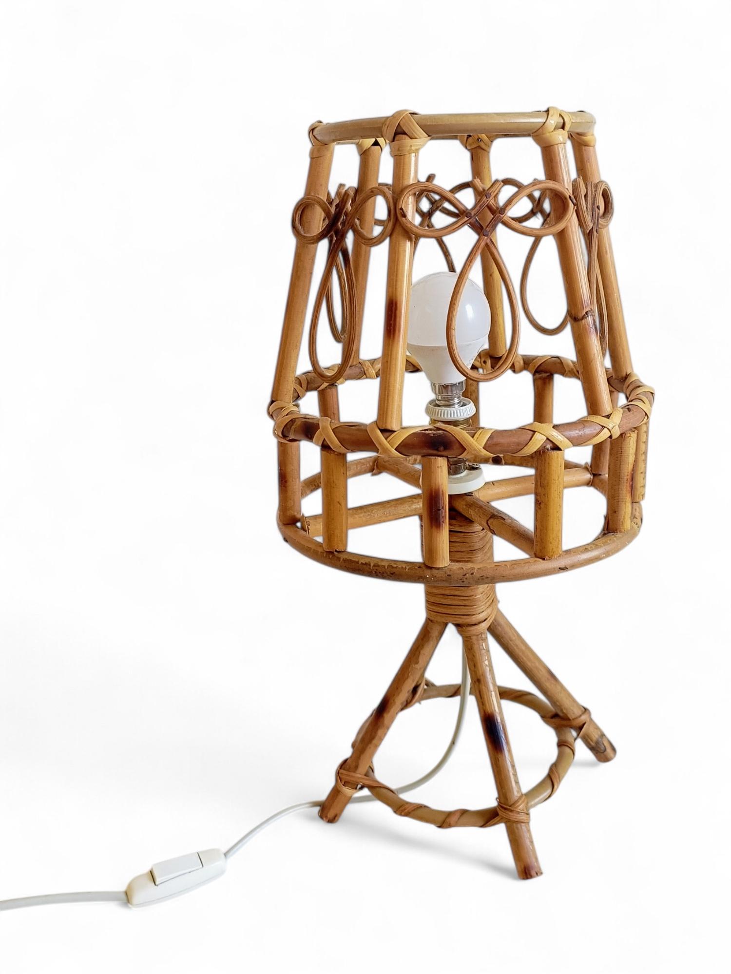 Bamboo Rattan Mid-Century Table Lamp in The Style of Louis Sognot, c. 1960 For Sale 3