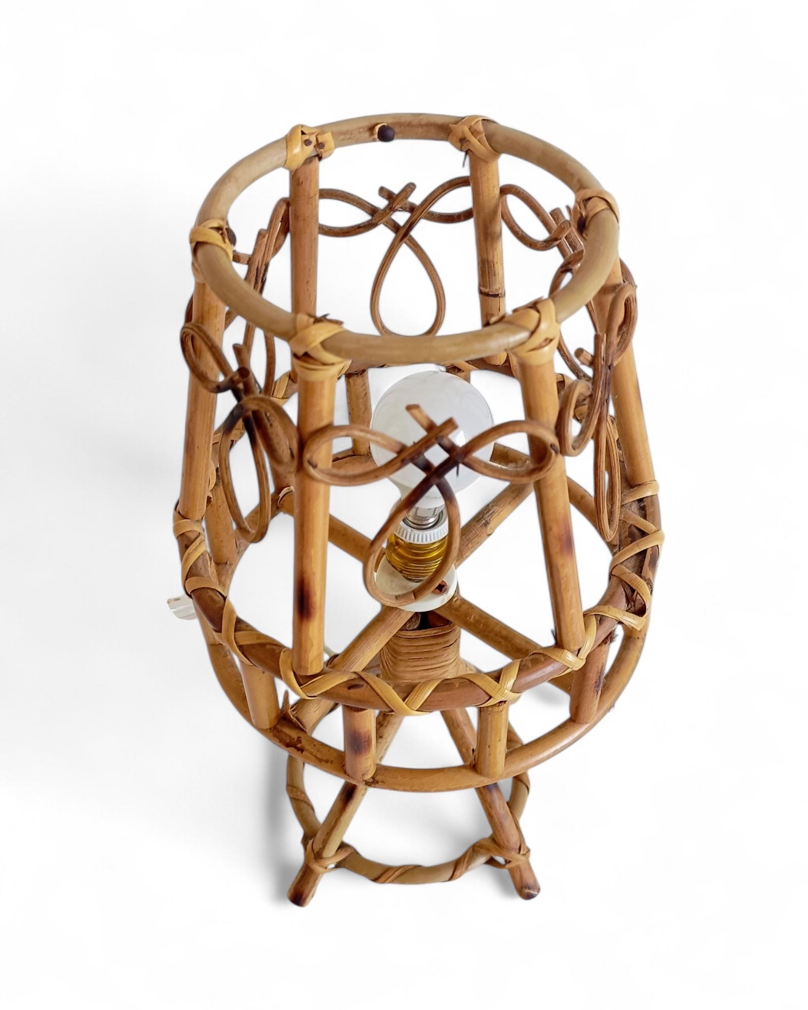 Bamboo Rattan Mid-Century Table Lamp in The Style of Louis Sognot, c. 1960 For Sale 5