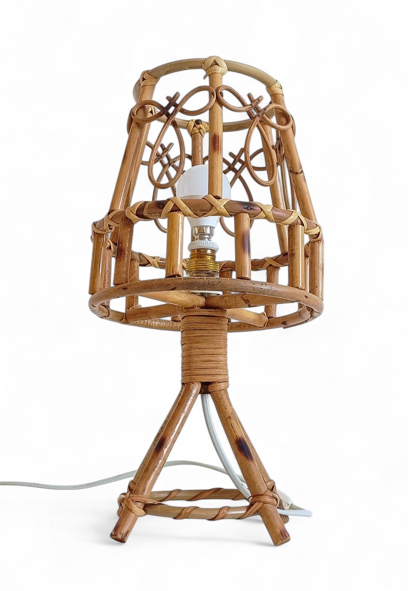 Bamboo Rattan Mid-Century Table Lamp in The Style of Louis Sognot, c. 1960 For Sale 7