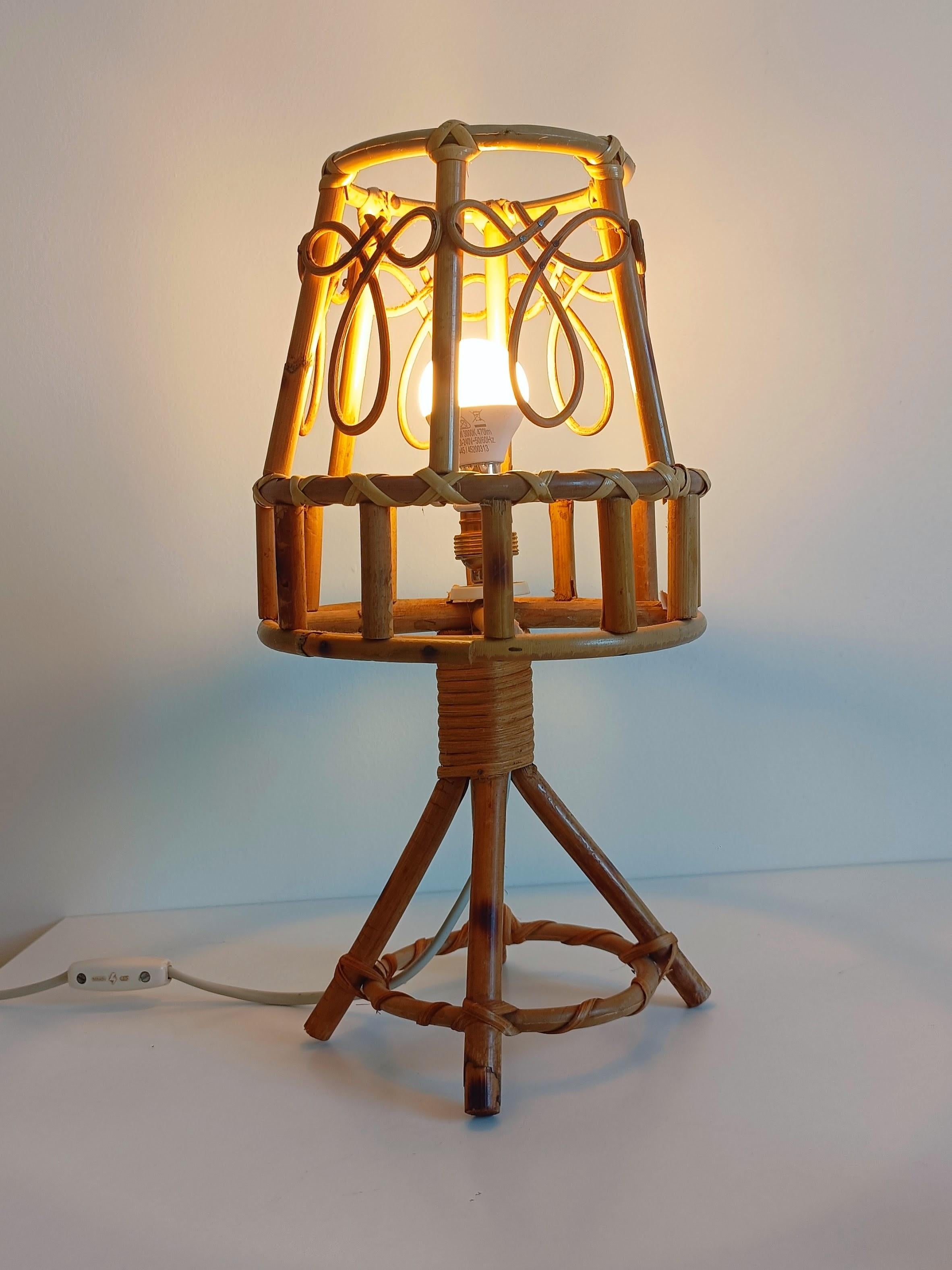 Bamboo Rattan Mid-Century Table Lamp in The Style of Louis Sognot, c. 1960 For Sale 8