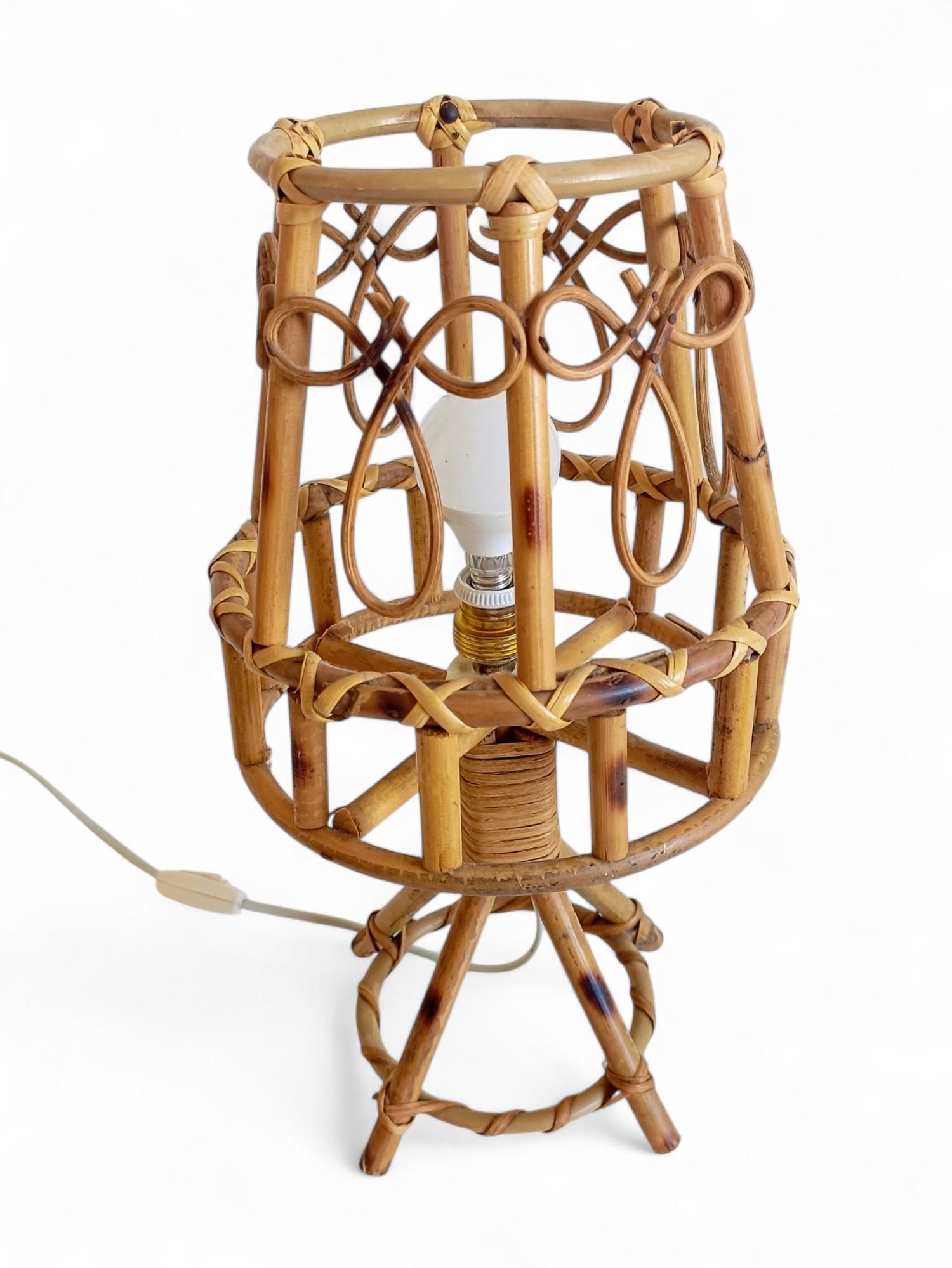 Bamboo Rattan Mid-Century Table Lamp in The Style of Louis Sognot, c. 1960 For Sale 1
