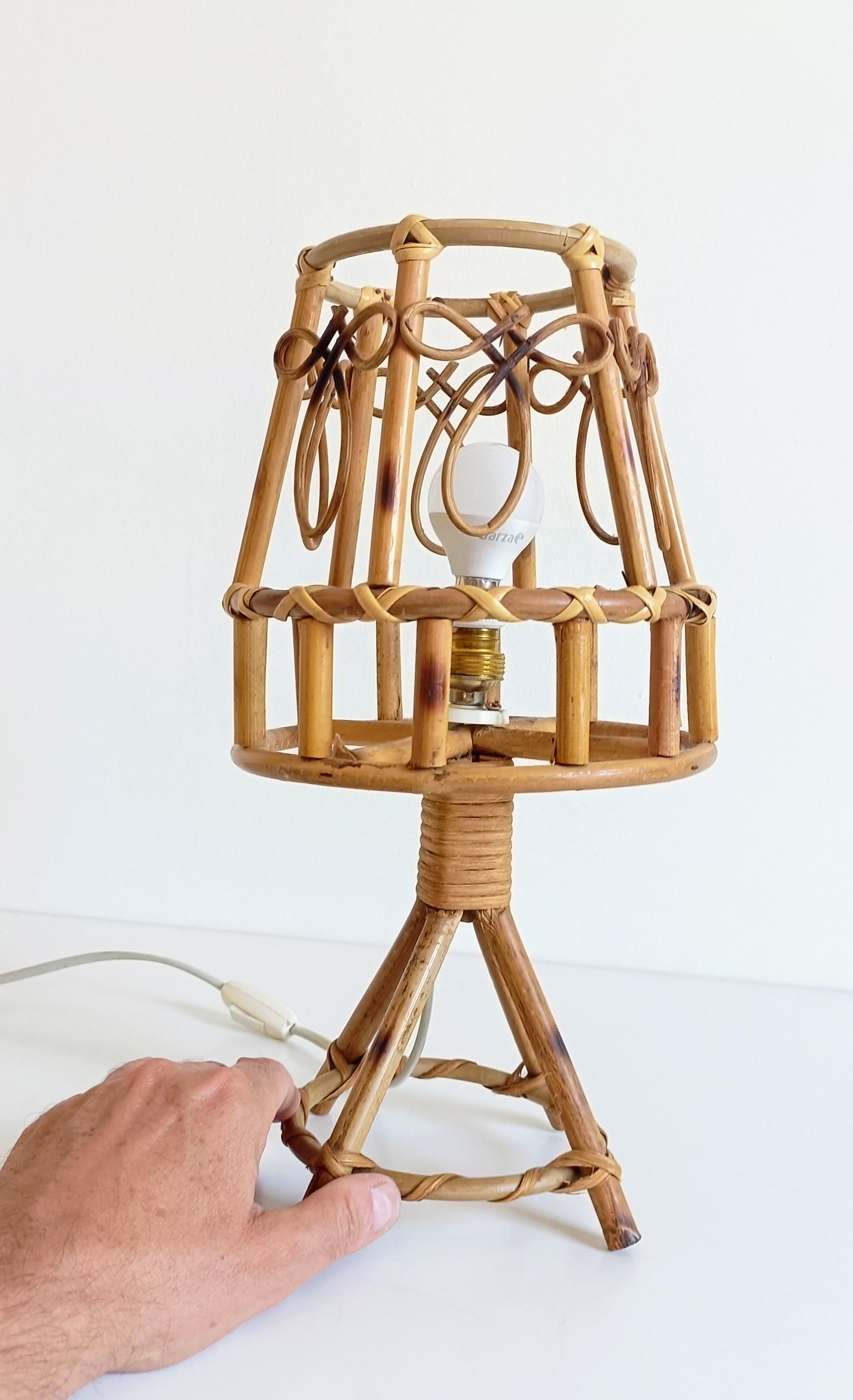 Bamboo Rattan Mid-Century Table Lamp in The Style of Louis Sognot, c. 1960 For Sale 2