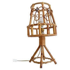 Bamboo Rattan Mid-Century Table Lamp in The Style of Louis Sognot, c. 1960