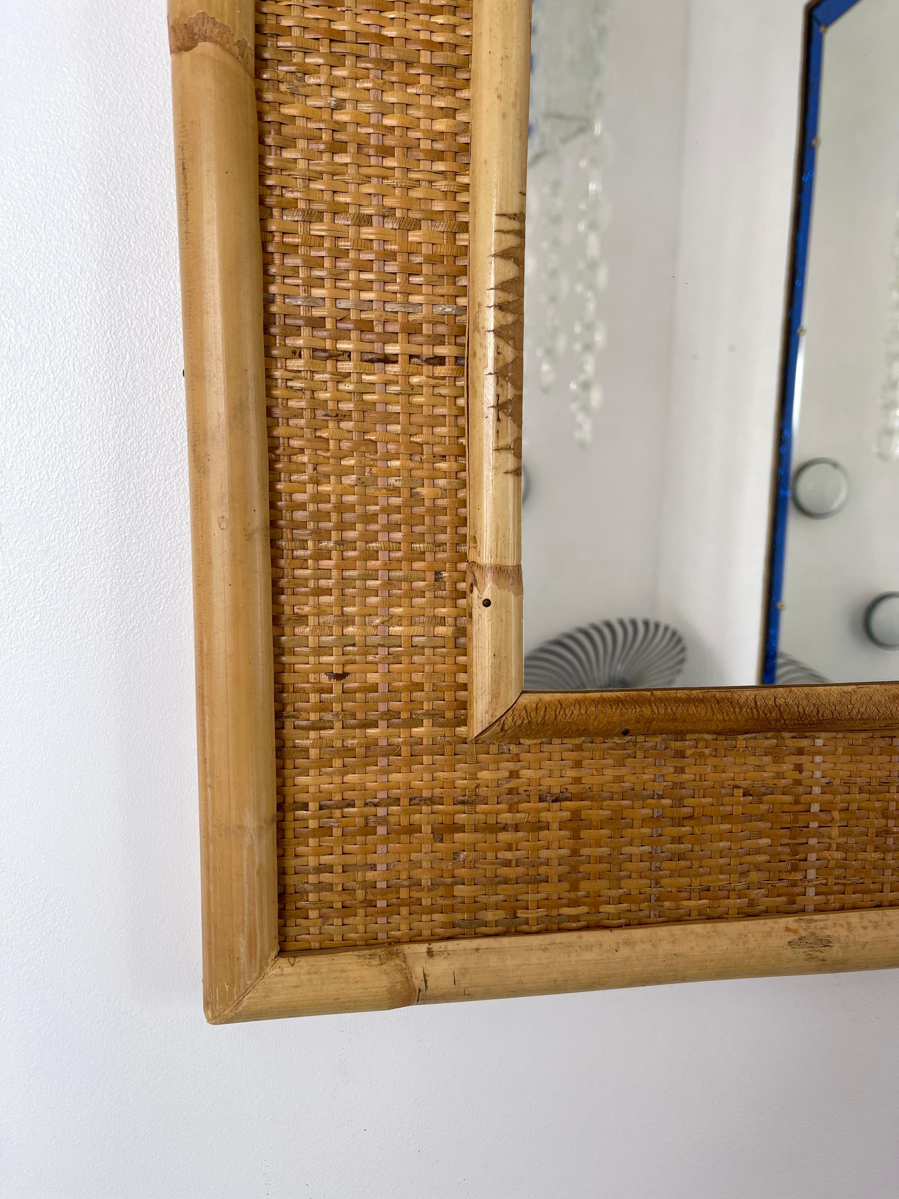 Italian Bamboo Rattan Mirror by Dal Vera, Italy, 1970s For Sale