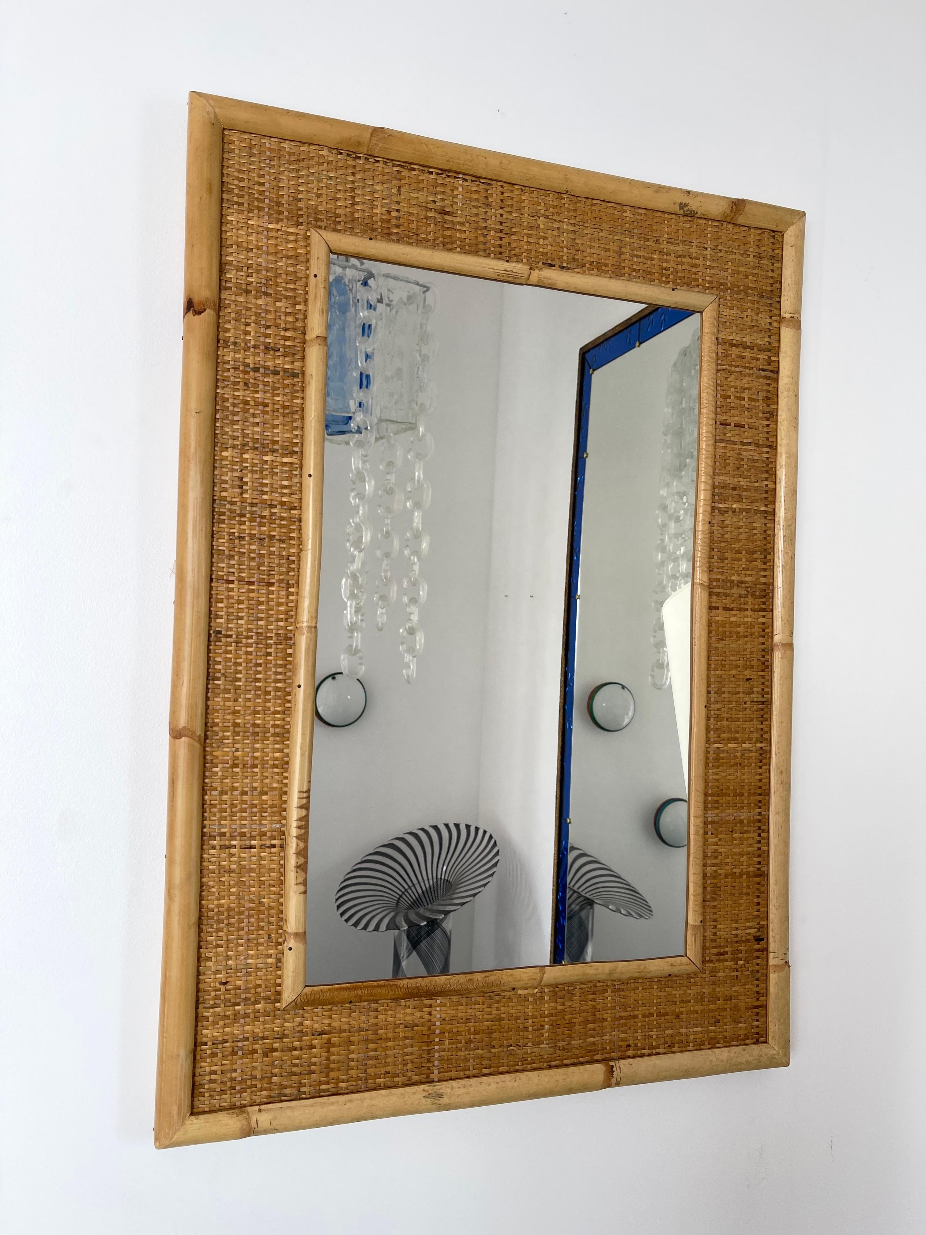 Late 20th Century Bamboo Rattan Mirror by Dal Vera, Italy, 1970s For Sale