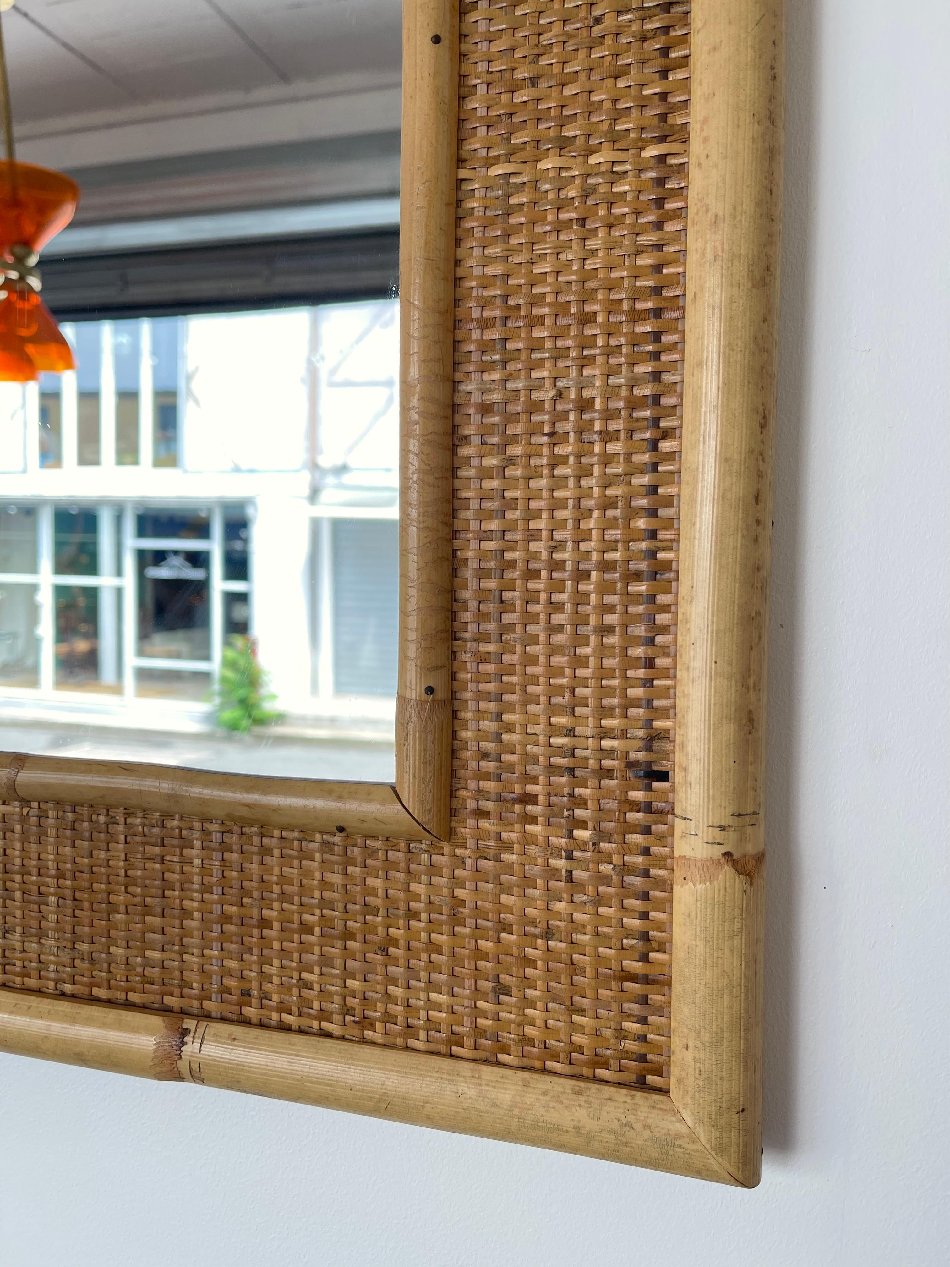 Bamboo Rattan Mirror by Dal Vera, Italy, 1970s For Sale 1