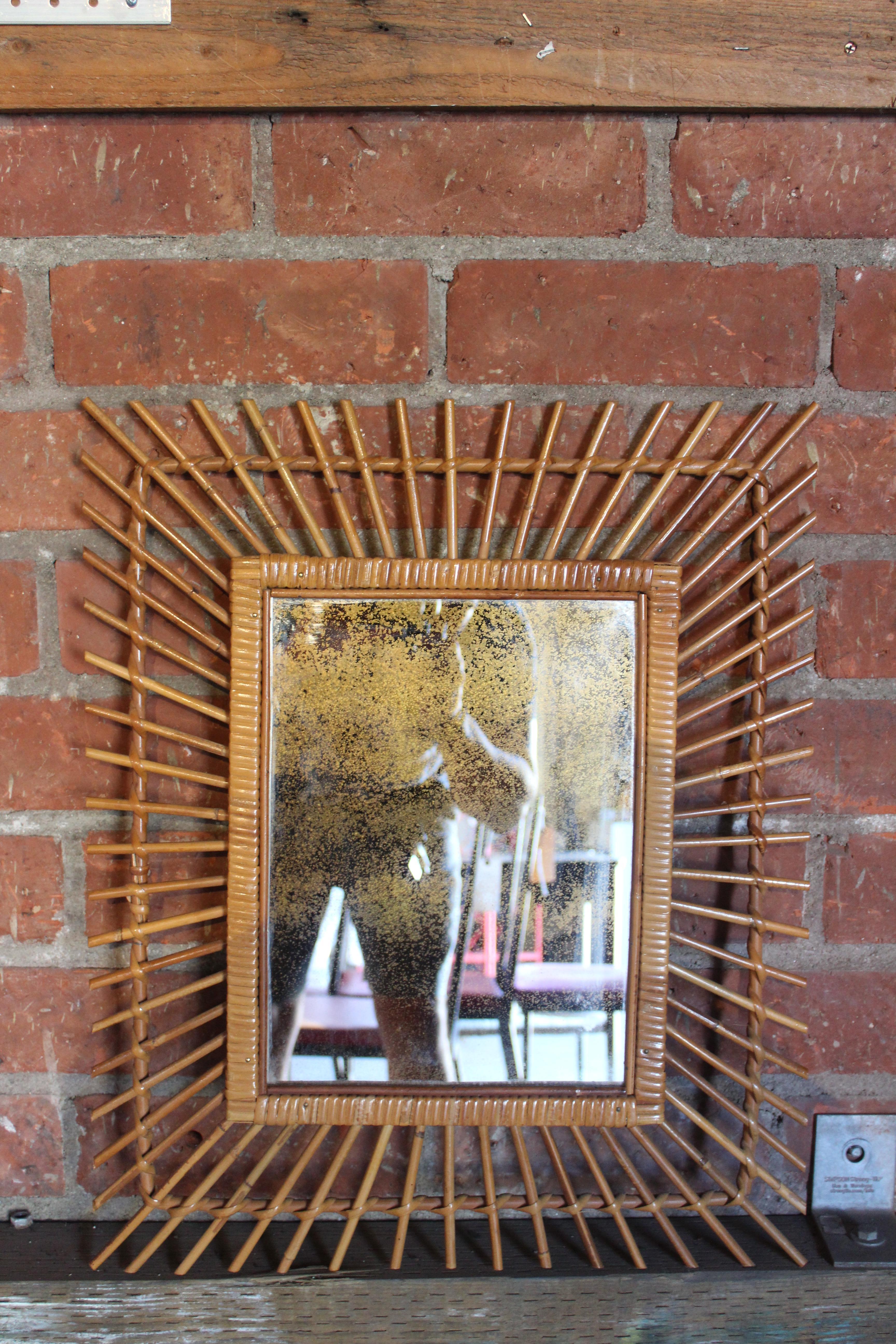 Mid-Century Modern Bamboo & Rattan Mirror, Italy, 1960s