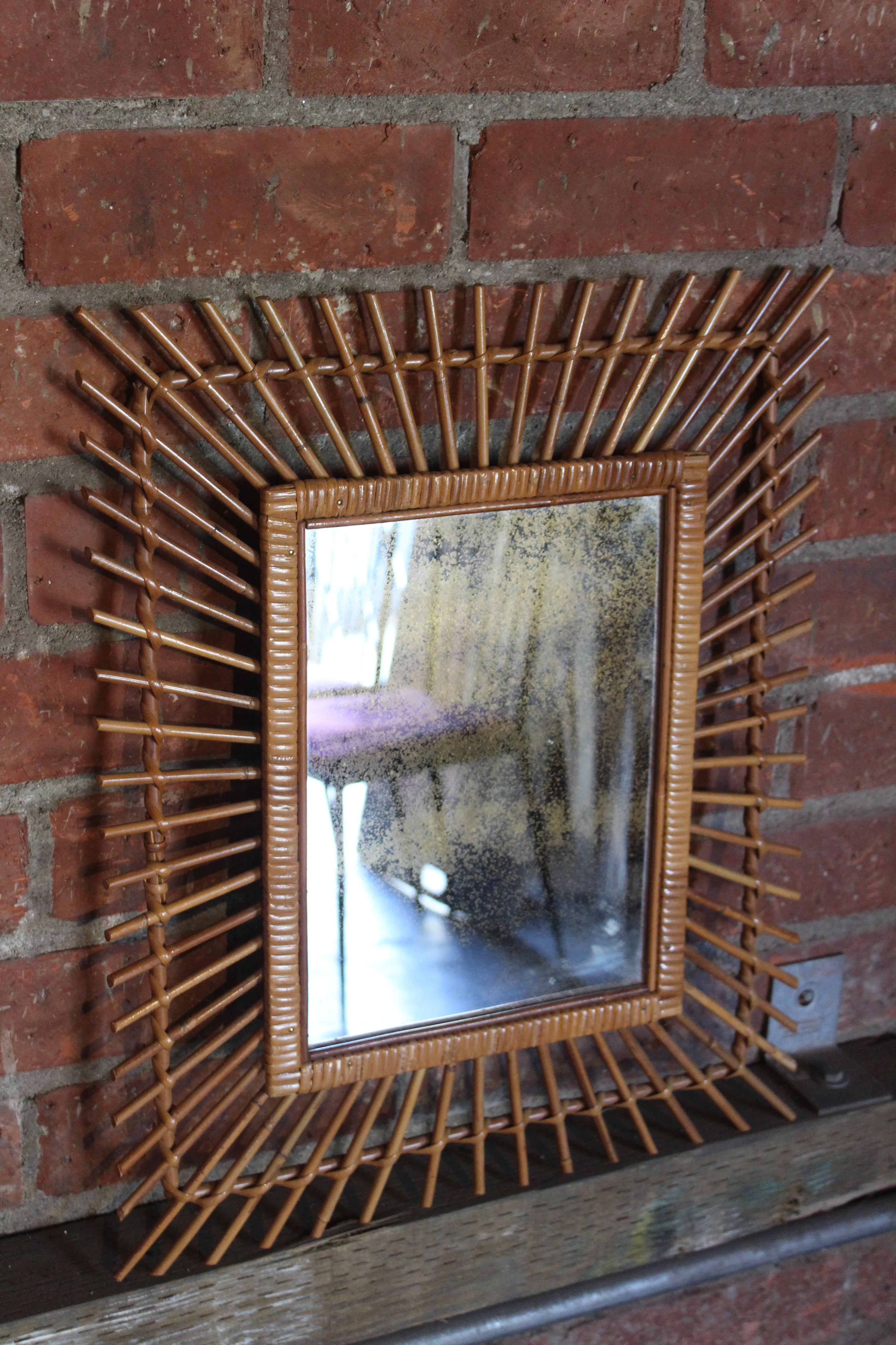 Bamboo & Rattan Mirror, Italy, 1960s In Good Condition In Los Angeles, CA