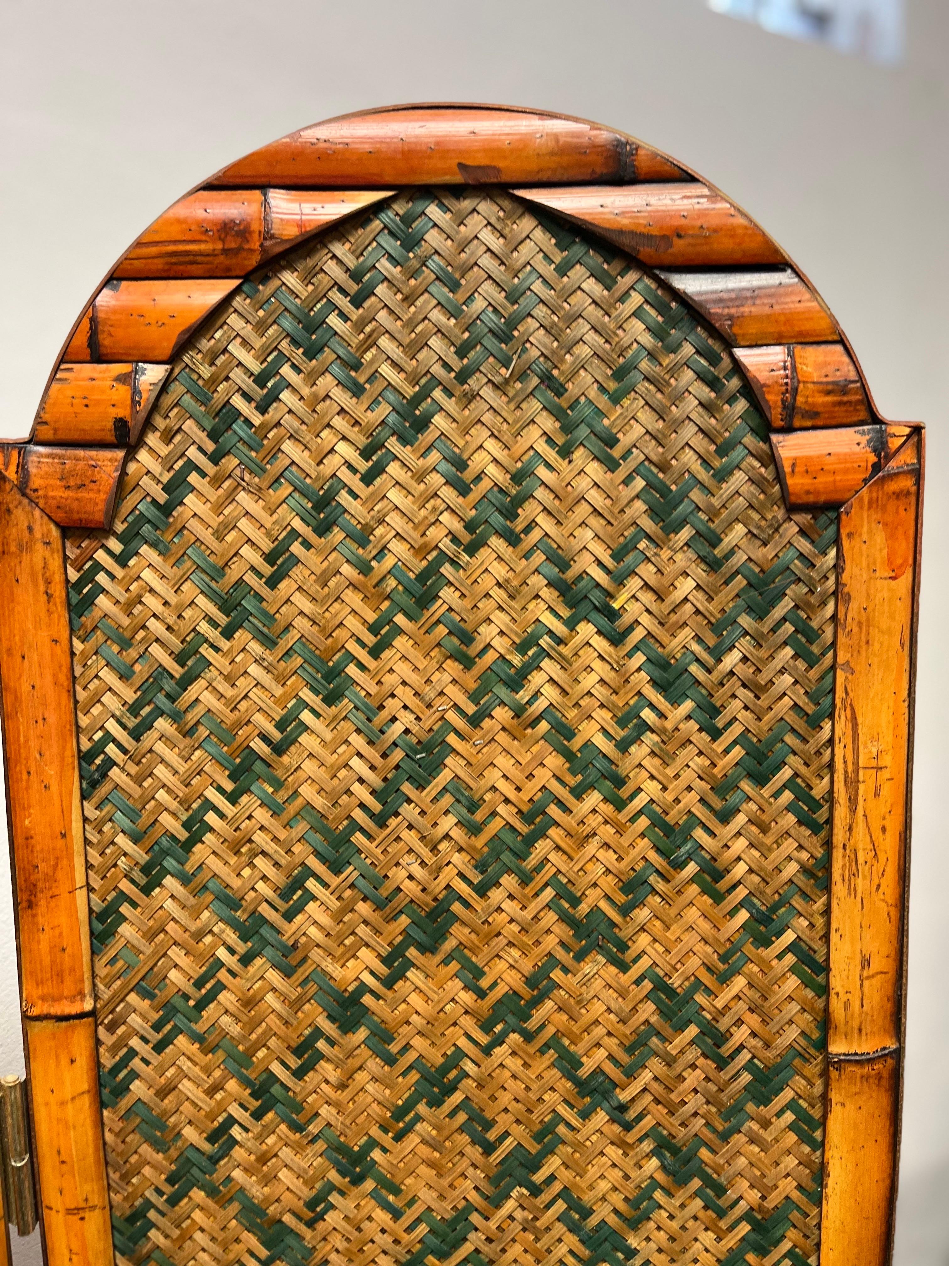 20th Century Bamboo Rattan Folding Screen Room Divider Reversible
