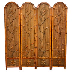 Bamboo Rattan Folding Screen Room Divider Reversible