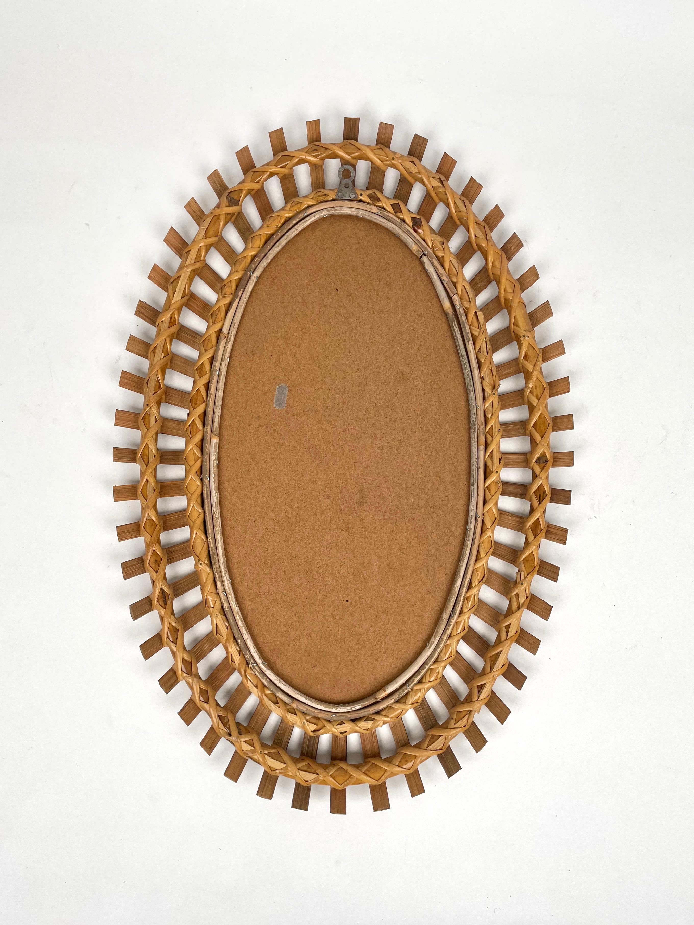 Bamboo & Rattan Oval Wall Mirror, Italy, 1960s 2