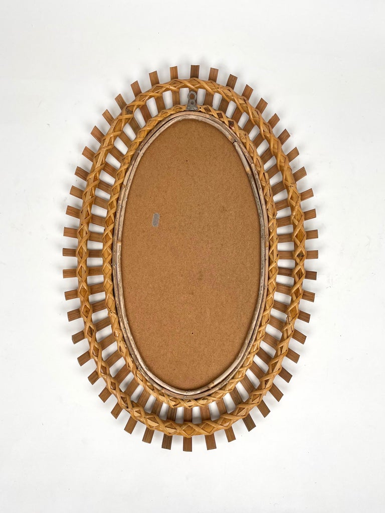 Bamboo & Rattan Oval Wall Mirror, Italy, 1960s For Sale 2
